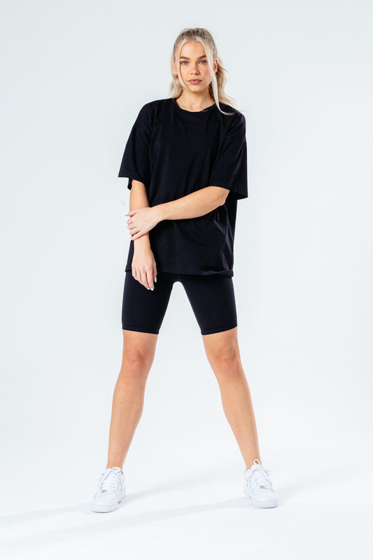 Hype Black Oversized T-Shirt & Cycle Shorts Women'S Set