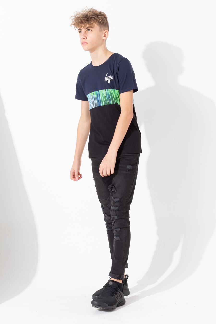 HYPE BLUE GREEN DRIP CONTRAST PANEL KIDS T-SHIRT