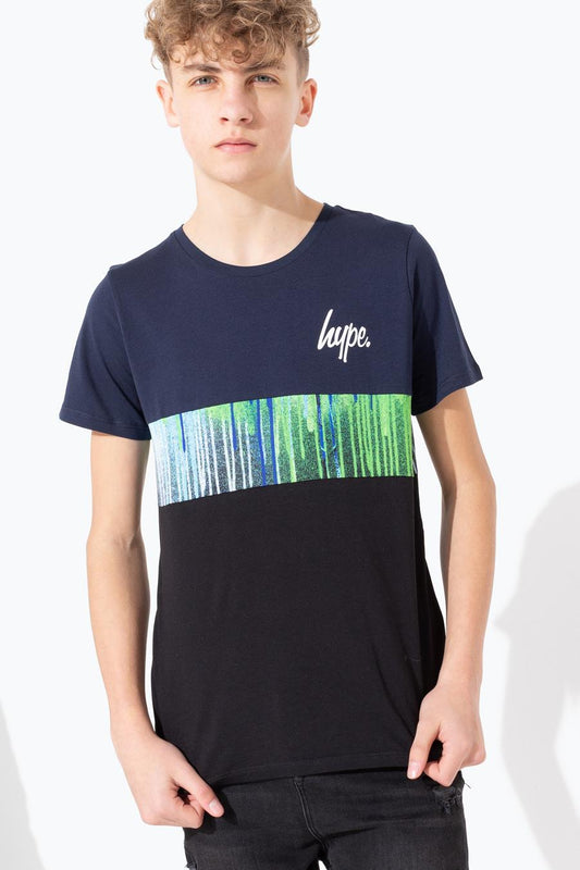 HYPE BLUE GREEN DRIP CONTRAST PANEL KIDS T-SHIRT