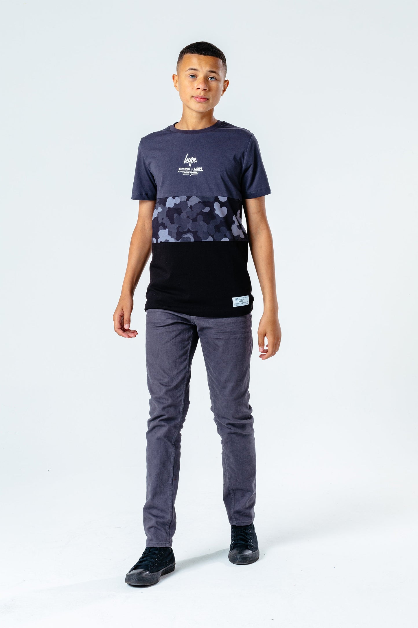 Hype Grey Abstract Panel Kids T-Shirt