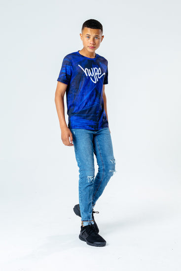 Hype Blue Strobe Graffiti Logo Kids T-Shirt