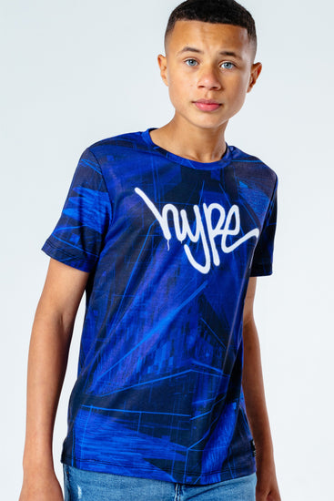 Hype Blue Strobe Graffiti Logo Kids T-Shirt