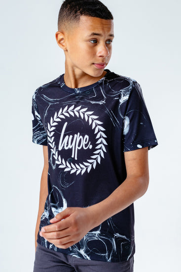 Hype Black Marble Smoke Crest Kids T-Shirt