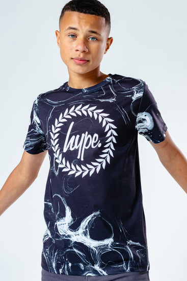 Hype Black Marble Smoke Crest Kids T-Shirt