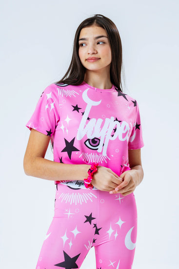 Hype Pink Mystic Aop Kids Crop T-Shirt & Scrunchie Set