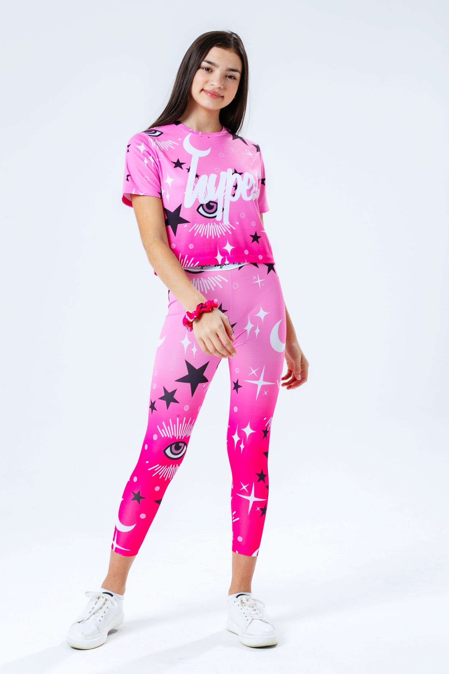 Hype Pink Mystic Aop Kids Crop T-Shirt & Scrunchie Set