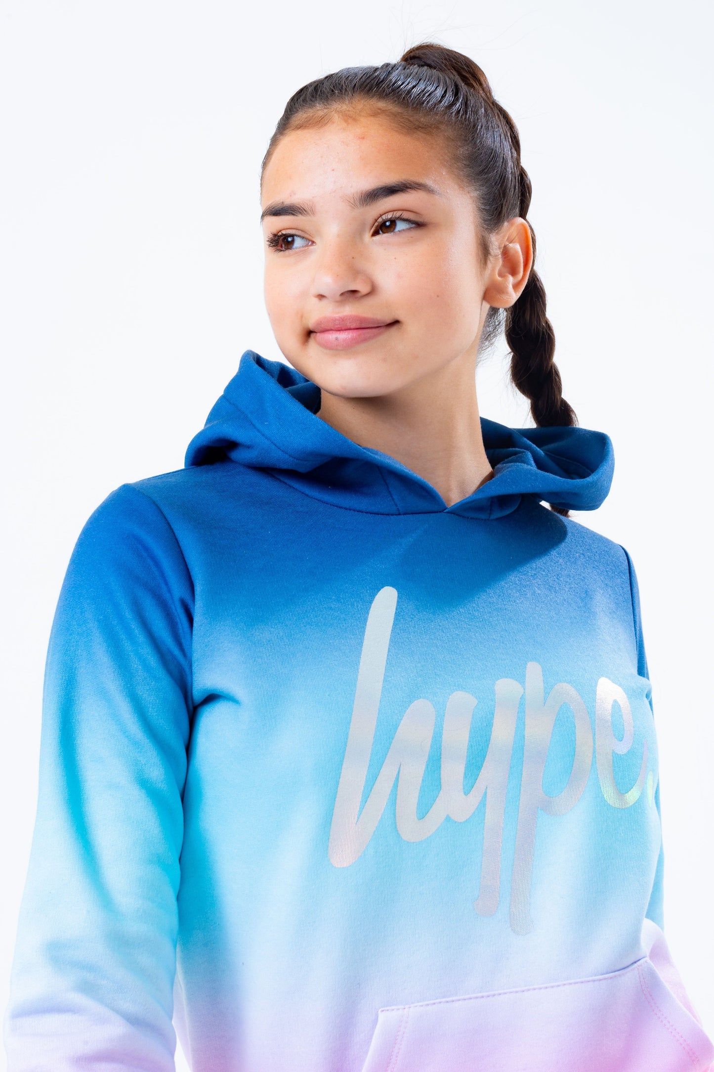 HYPE PINK BLUE FADE GIRLS PULLOVER HOODIE
