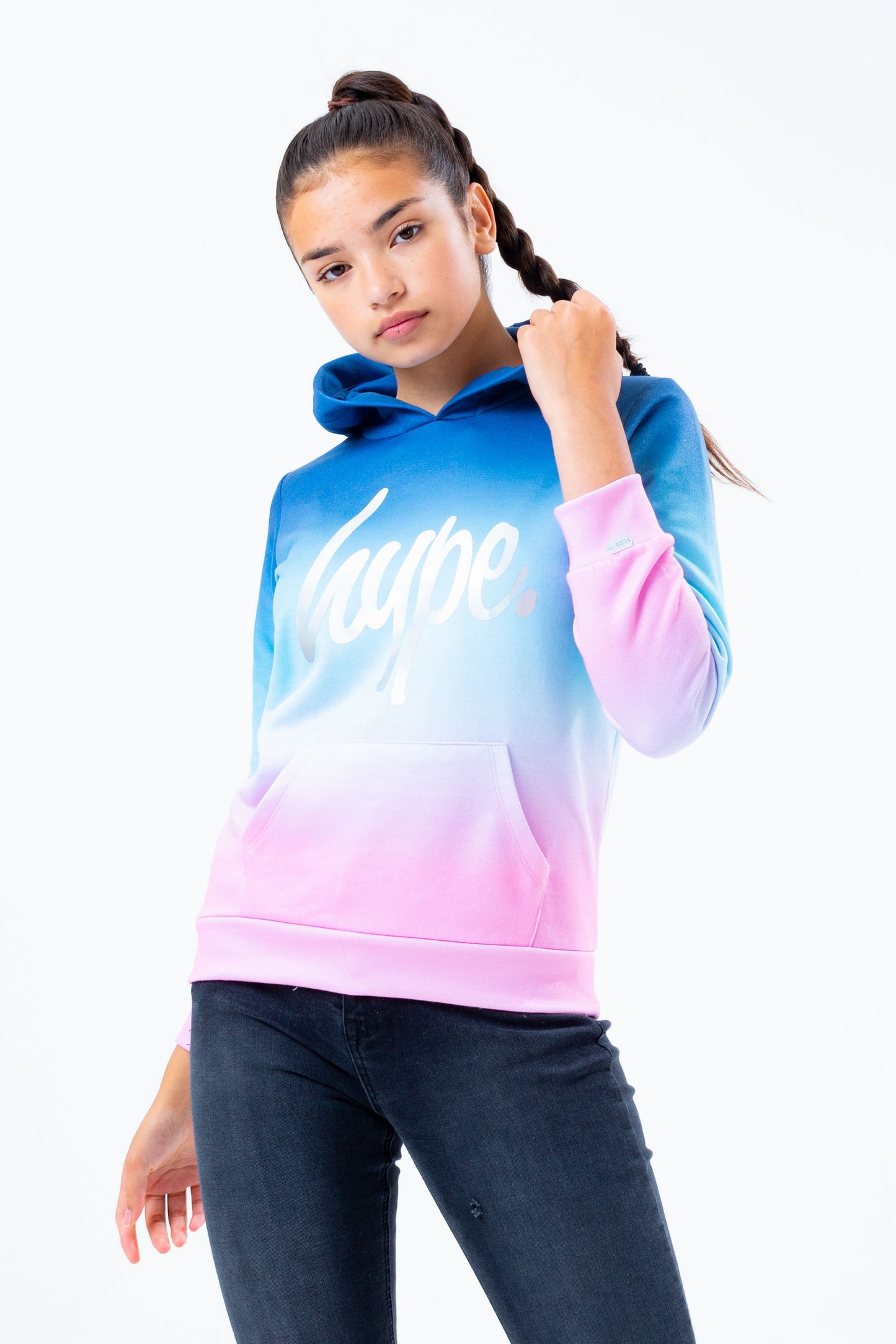 HYPE PINK BLUE FADE GIRLS PULLOVER HOODIE