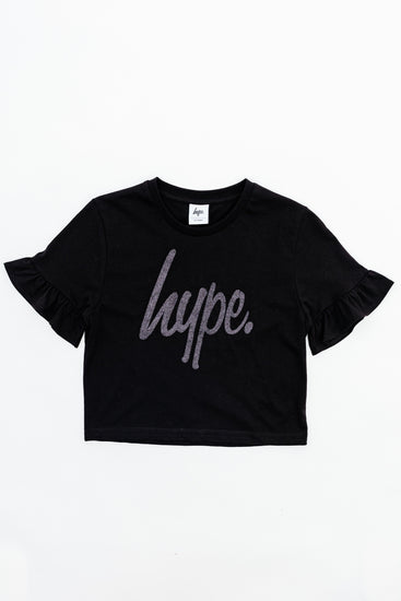 Hype Black Glitter Script Frill Kids T-Shirt
