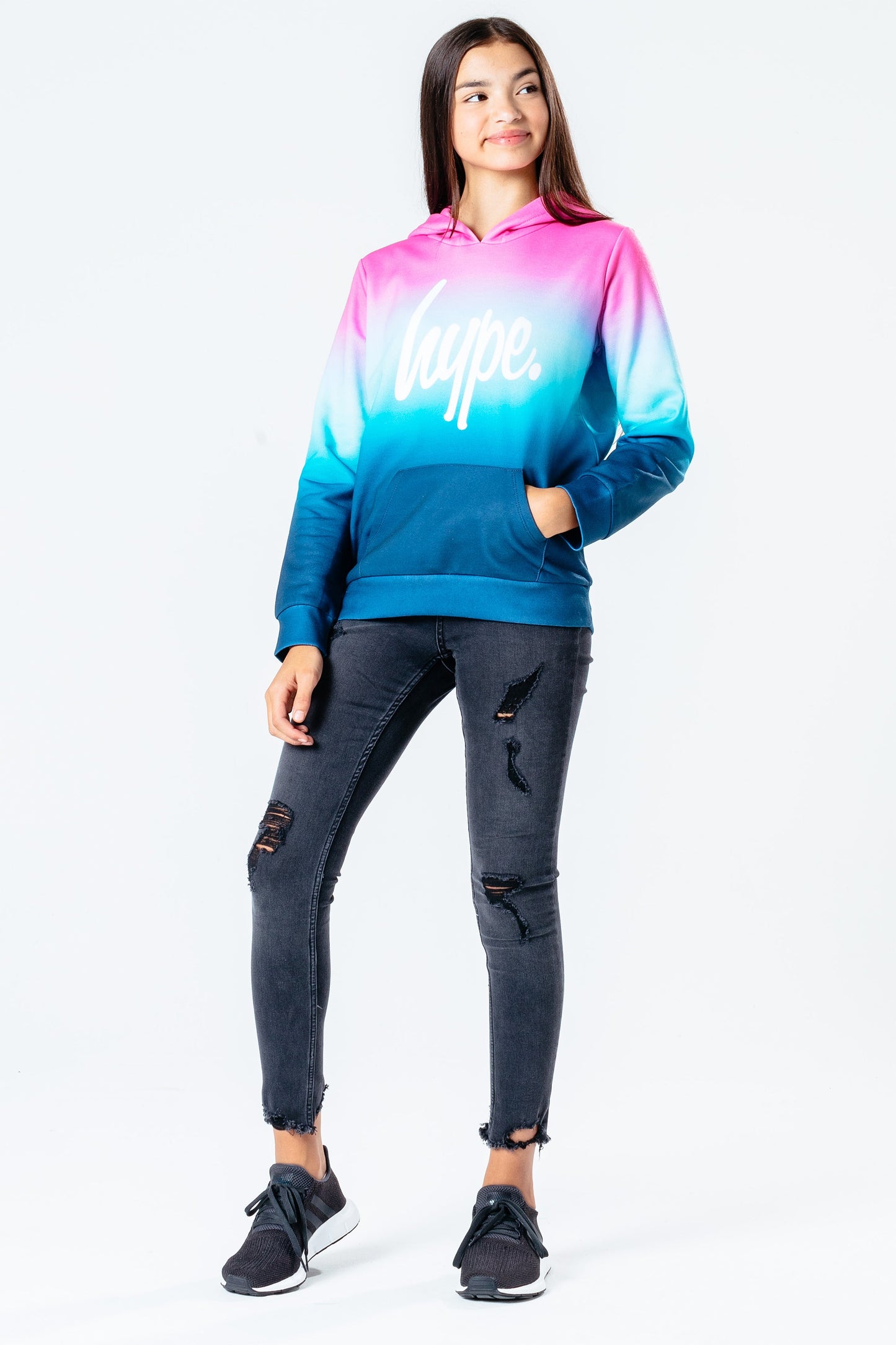 HYPE PINK & BLUE FADE KIDS PULLOVER HOODIE