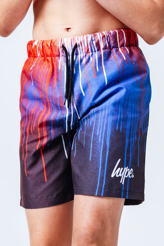 HYPE RED WHITE BLUE DRIPS KIDS SWIM SHORTS