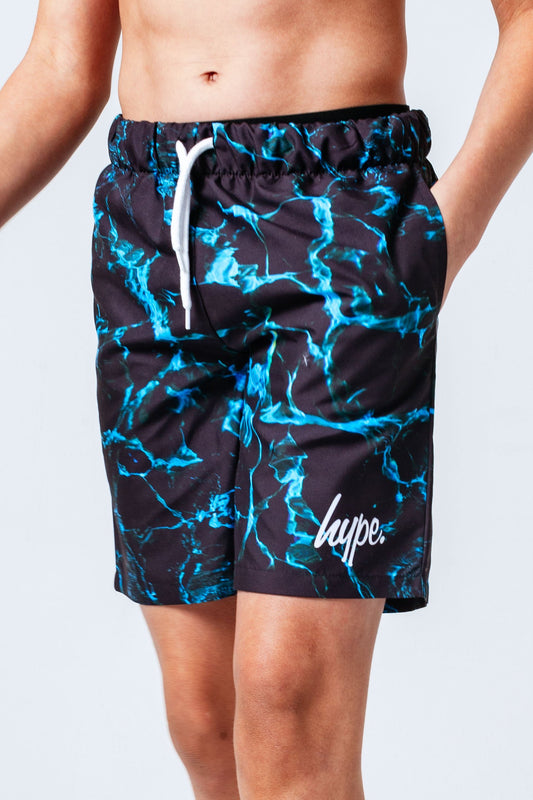 HYPE BLACK BLUE MARBLE KIDS SWIM SHORTS