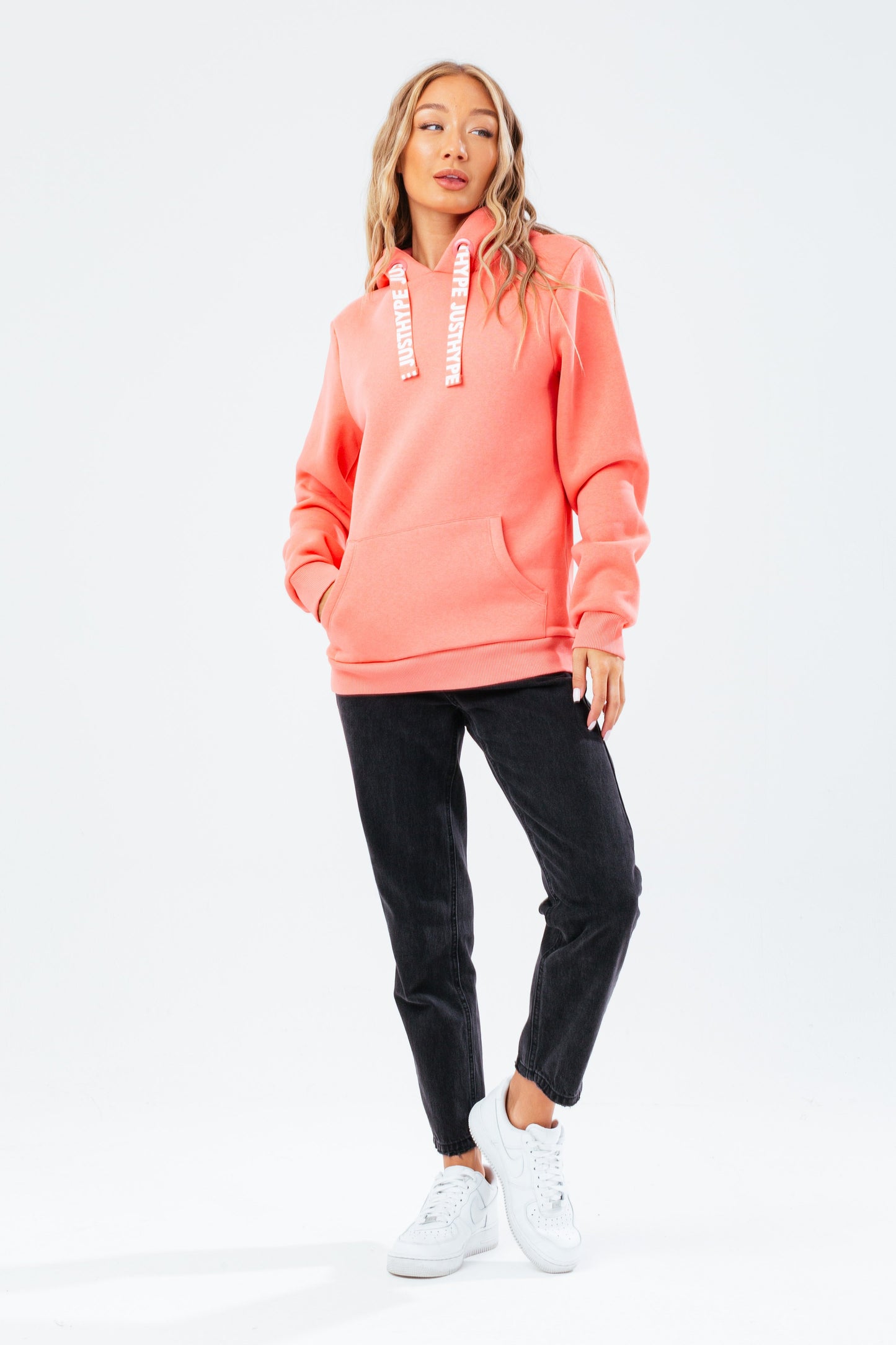 HYPE CORAL DRAWCORD WOMEN'S PULLOVER HOODIE