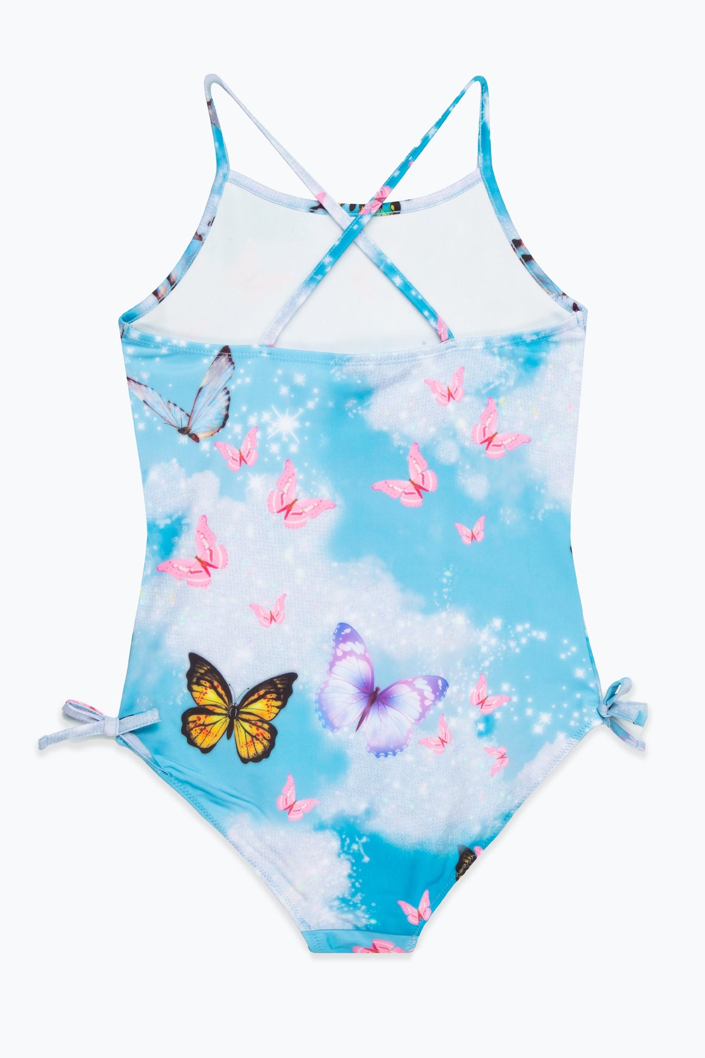 HYPE GIRLS GLITTER BUTTERFLY SKY SCRIPT FRILLY SWIMSUIT