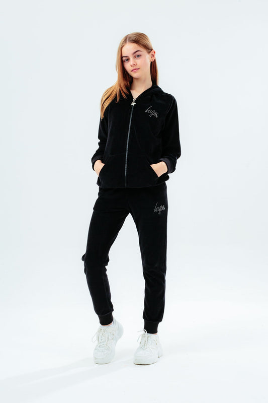 HYPE BLACK VELOUR DIAMANTE LOGO GIRLS TRACKSUIT