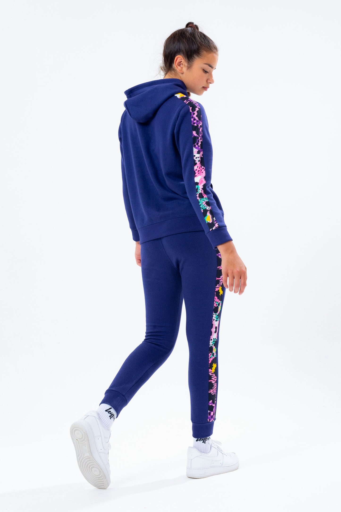 HYPE NAVY LEOPARD PANEL GIRLS TRACKSUIT SET