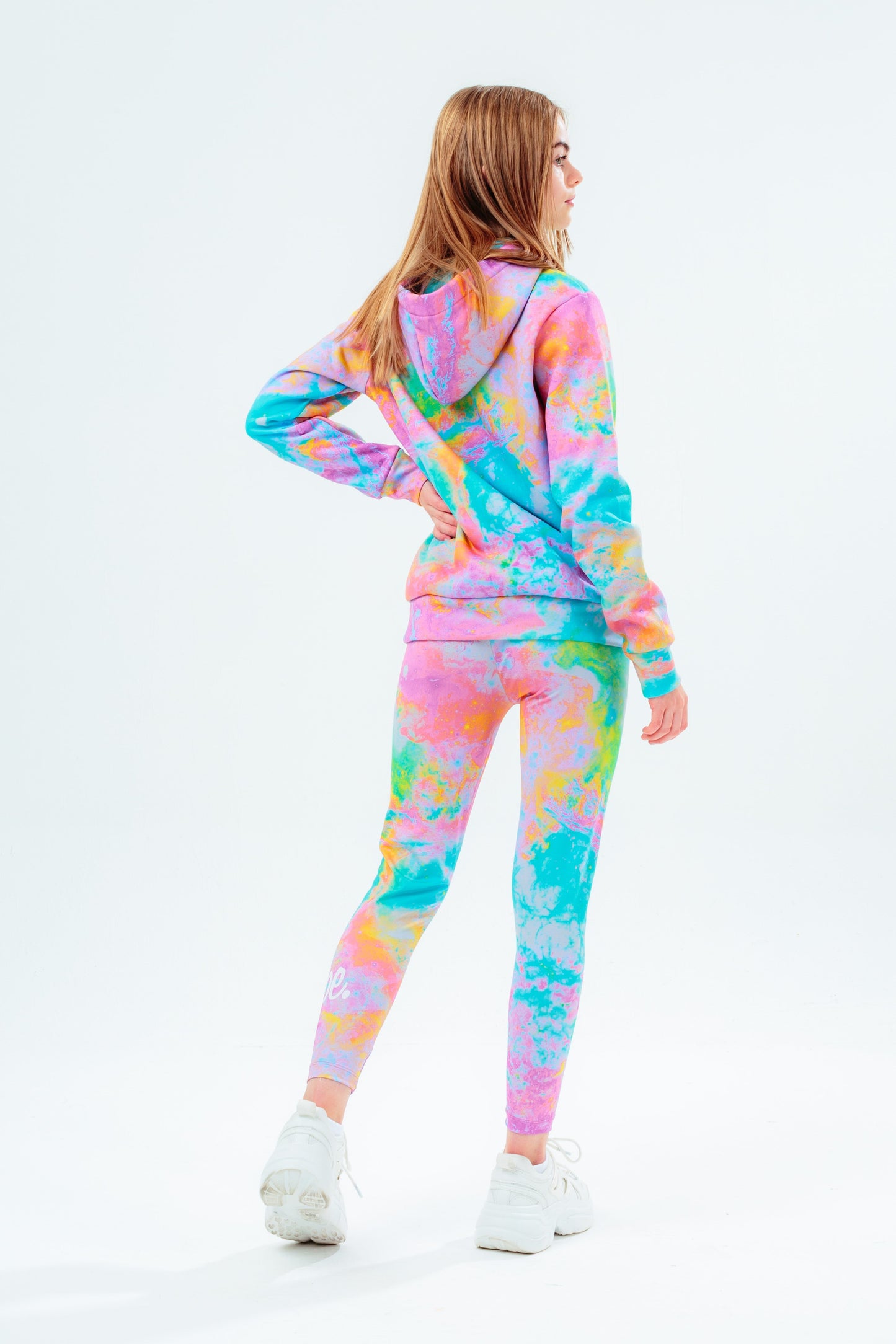 HYPE GIRLS MULTI TIE DYE SCRIPT HOODIE