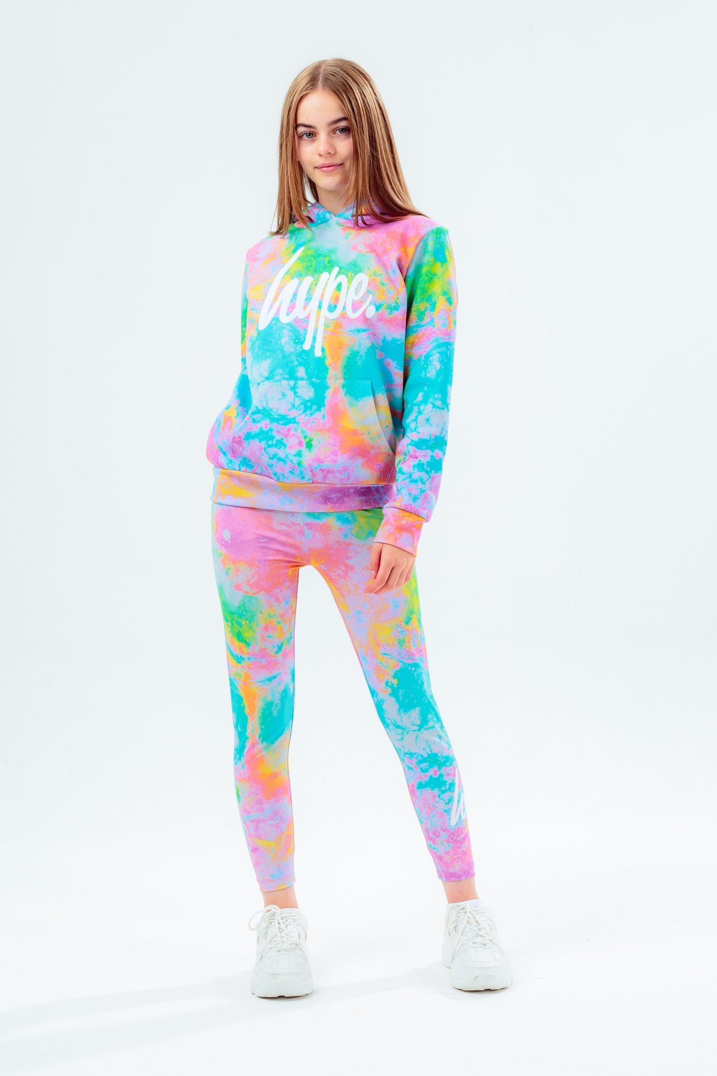 HYPE GIRLS MULTI TIE DYE SCRIPT HOODIE