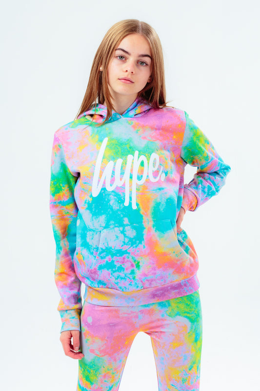 HYPE GIRLS MULTI TIE DYE SCRIPT HOODIE