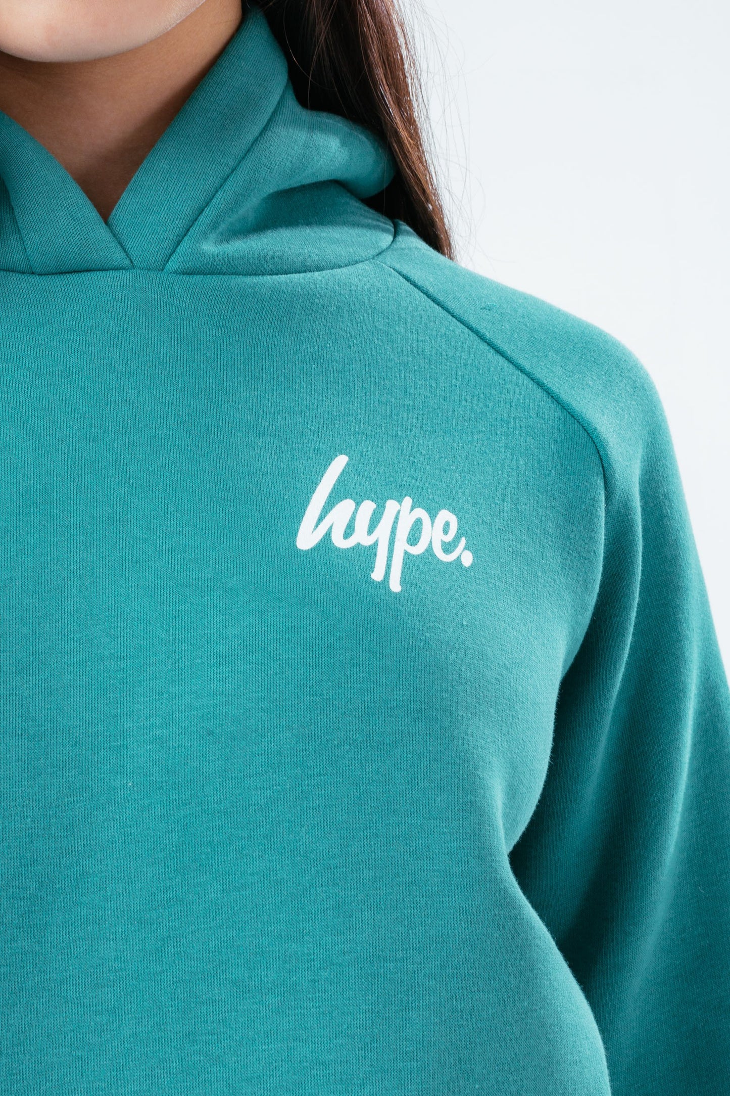 HYPE GIRLS TEAL LONGLINE SCRIPT SIDE SLIT HOODIE