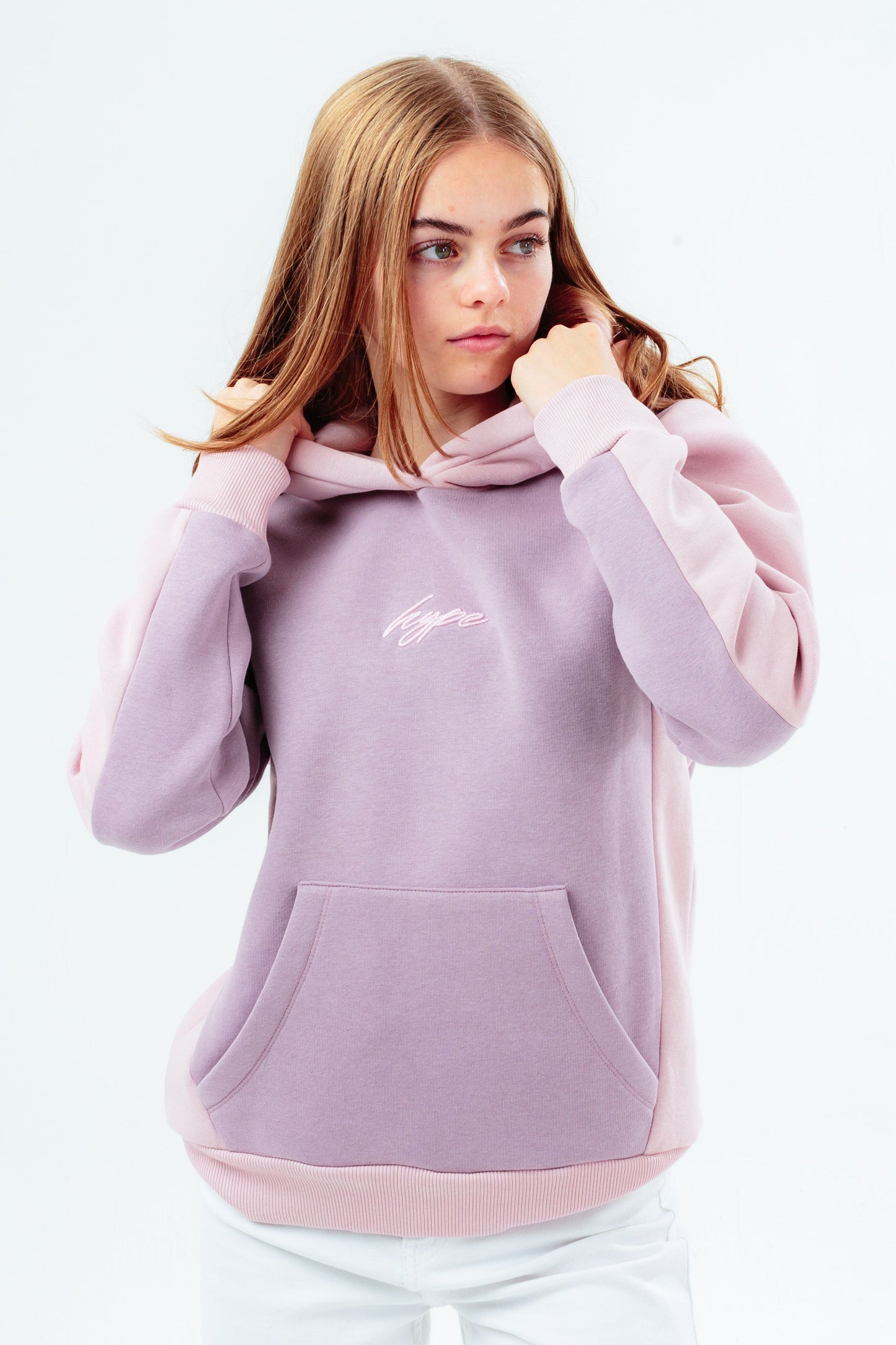 HYPE GIRLS PURPLE PANEL SCRIBBLE HOODIE