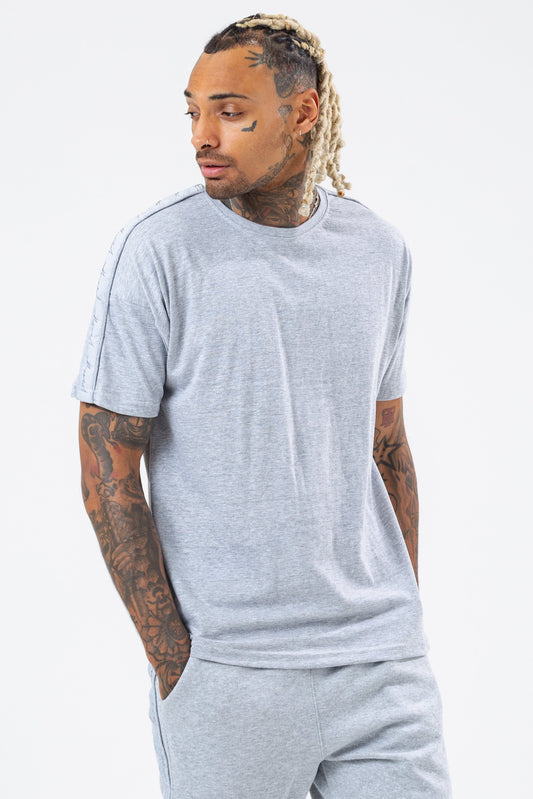 HYPE GREY TONAL TAPE SCRIBBLE LOGO MEN'S OVERSIZED T-SHIRT