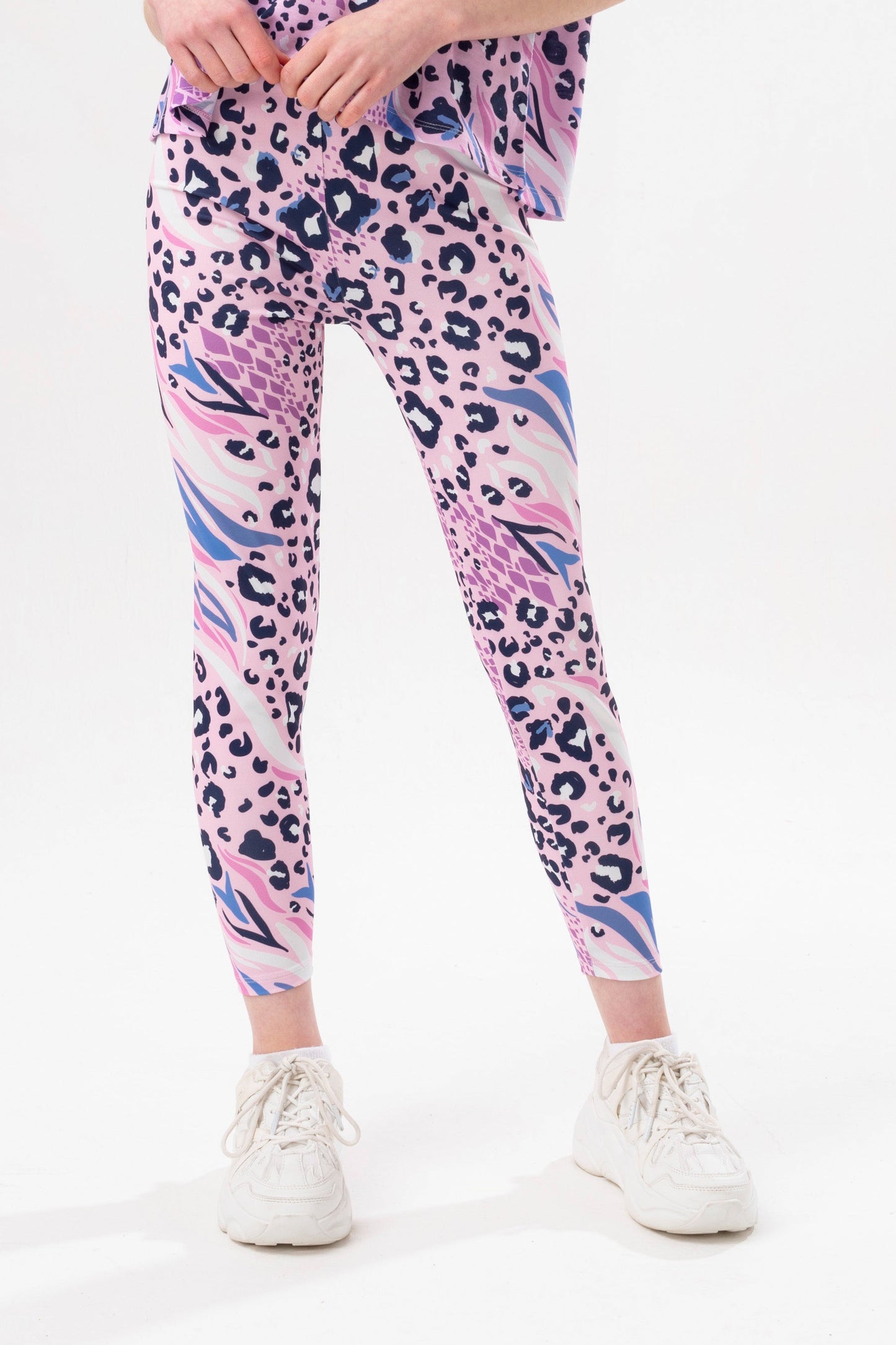 HYPE GIRLS PINK ABSTRACT LEOPARD SCRIPT LEGGINGS