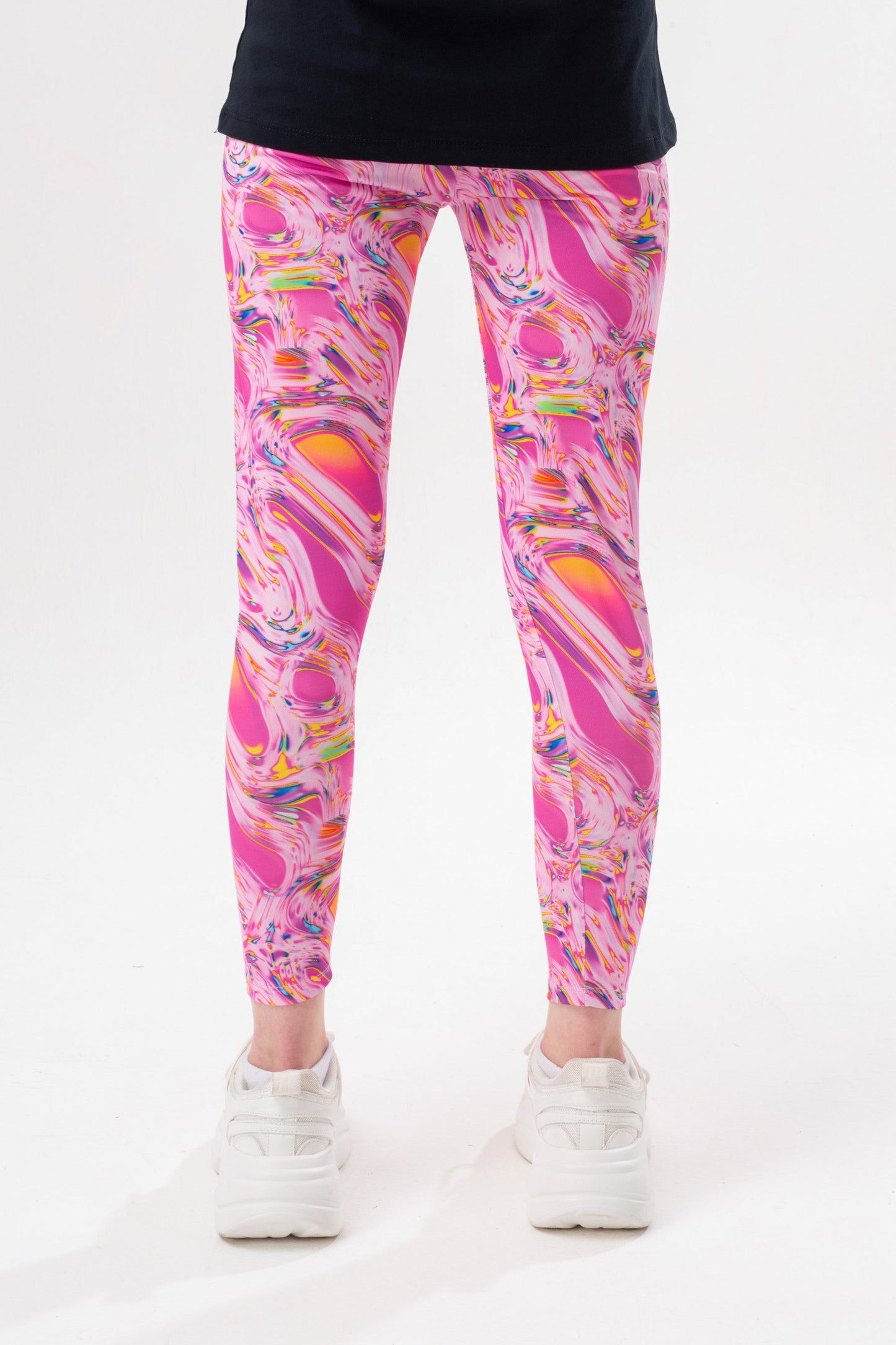 HYPE GIRLS PINK MARBLE SCRIPT LEGGINGS