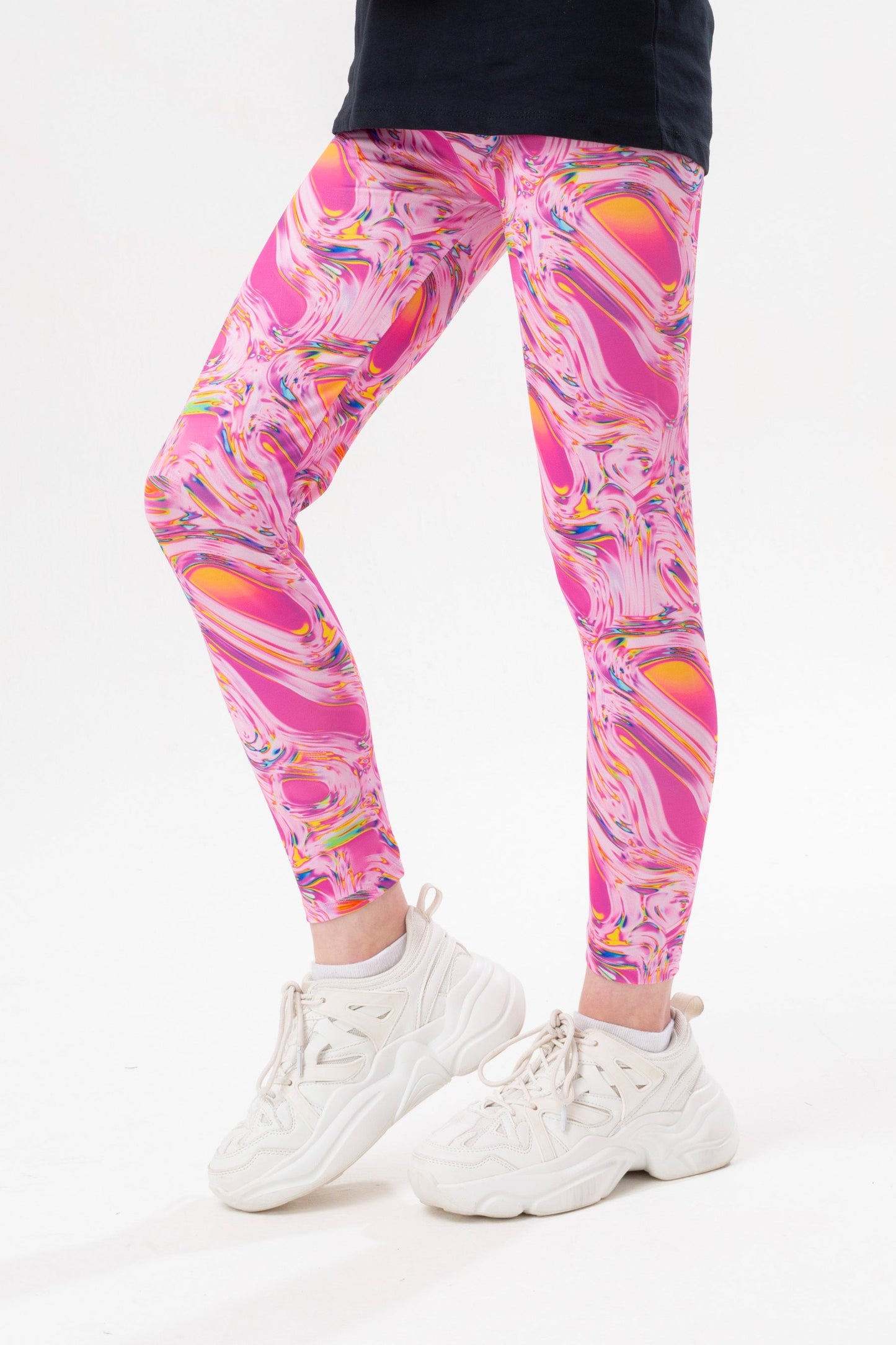 HYPE GIRLS PINK MARBLE SCRIPT LEGGINGS