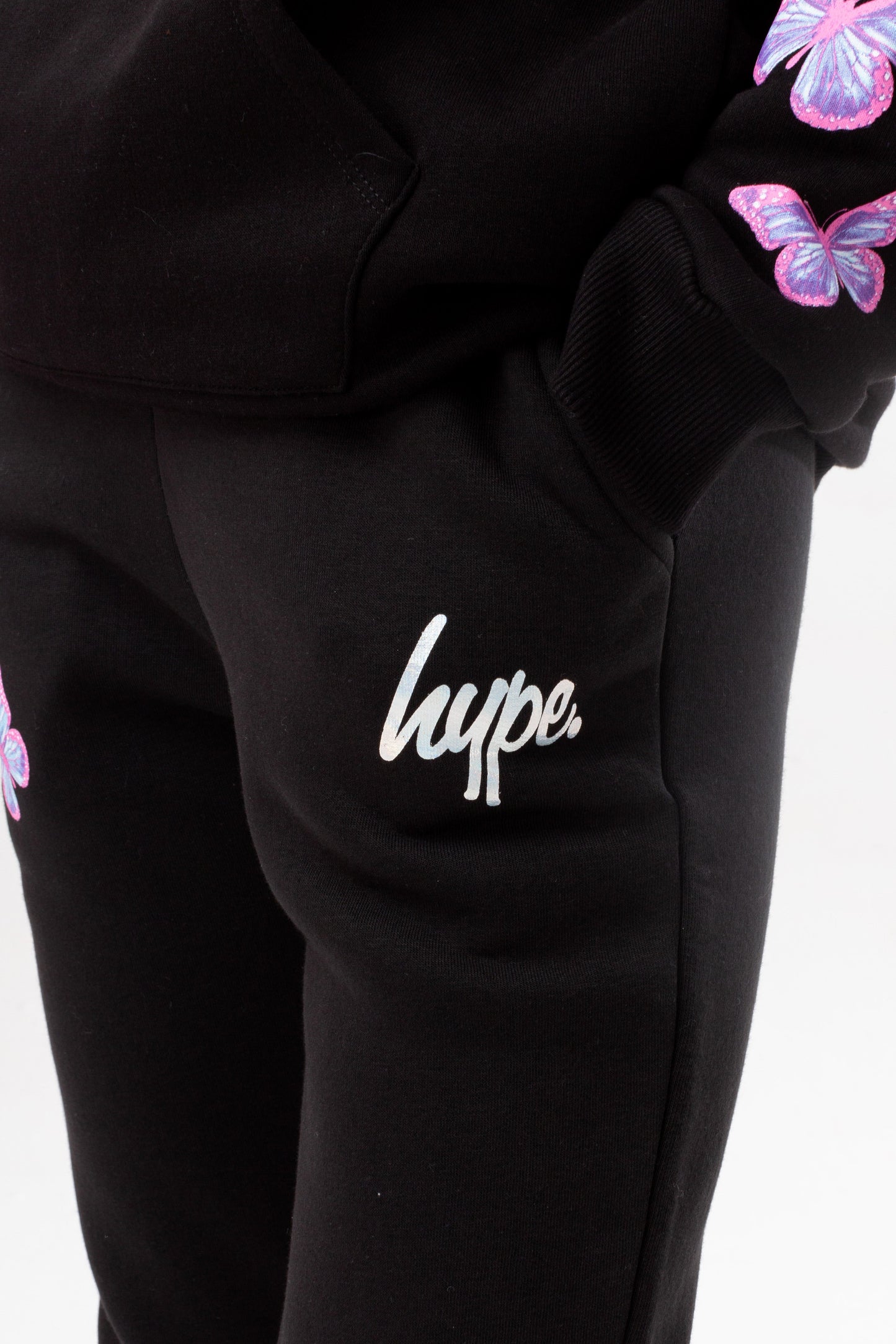 HYPE GIRLS BLACK BUTTERFLY SCRIPT JOGGERS