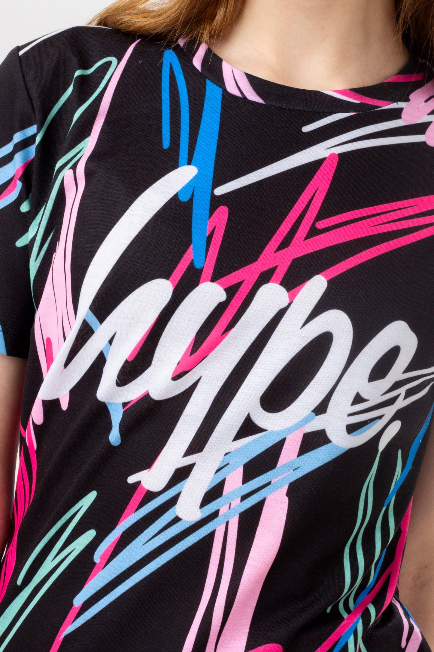 HYPE GIRLS BLACK SCRIBBLE SCRIPT T-SHIRT