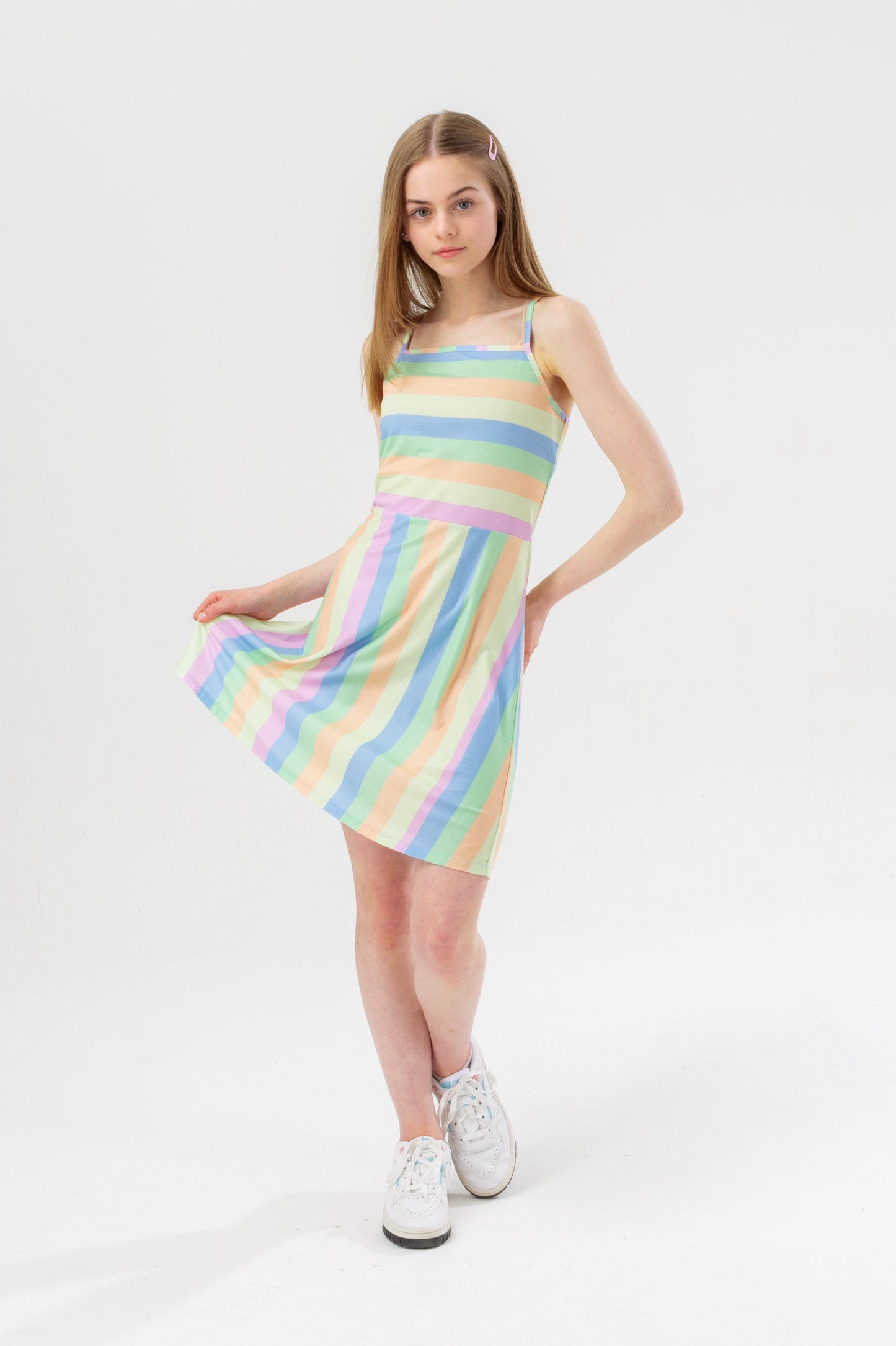 HYPE GIRLS MULTI PASTEL STRIPED BEACH DRESS