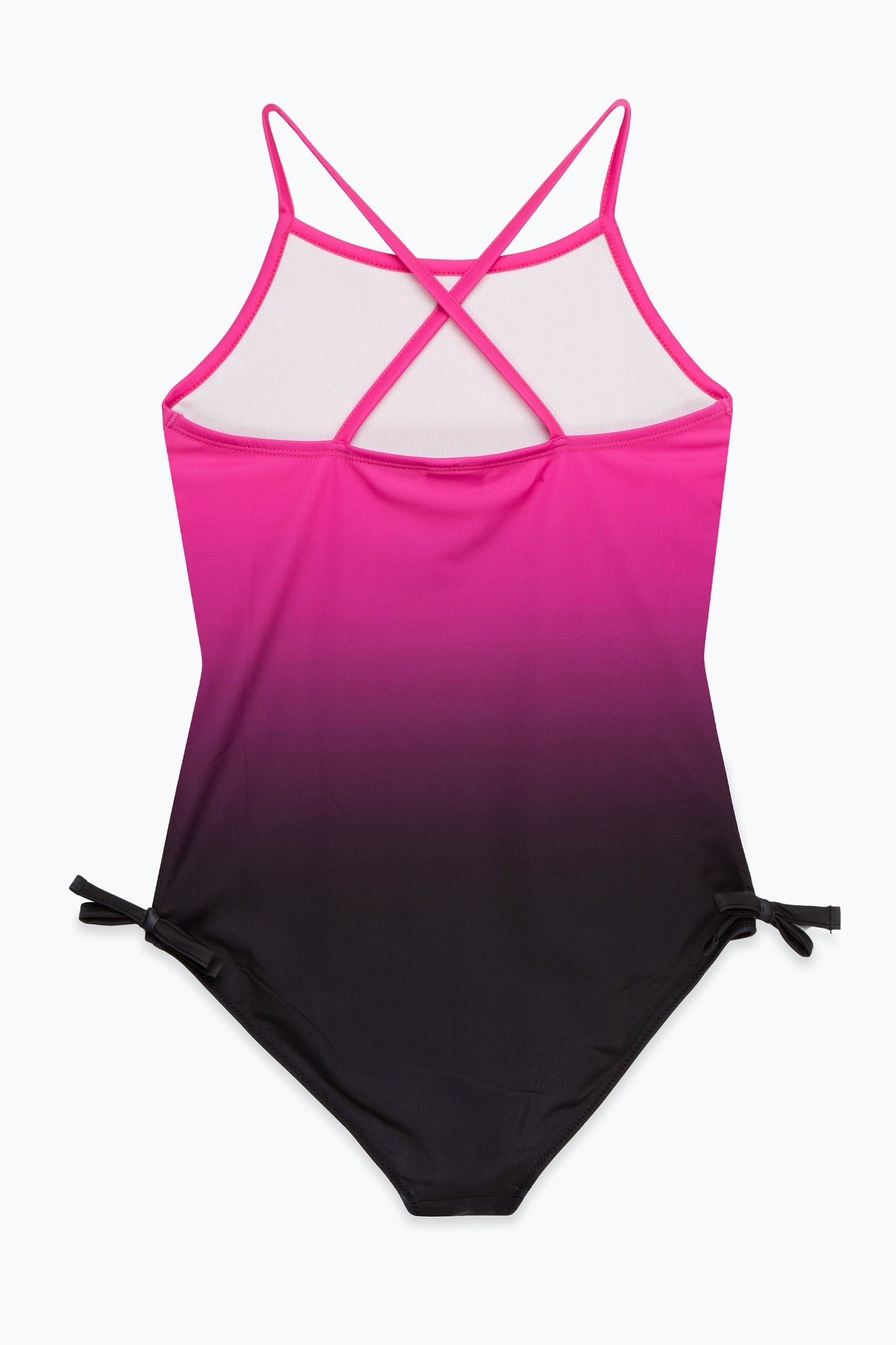 HYPE GIRLS PINK BLACK FADE FRILLY SCRIPT SWIMSUIT