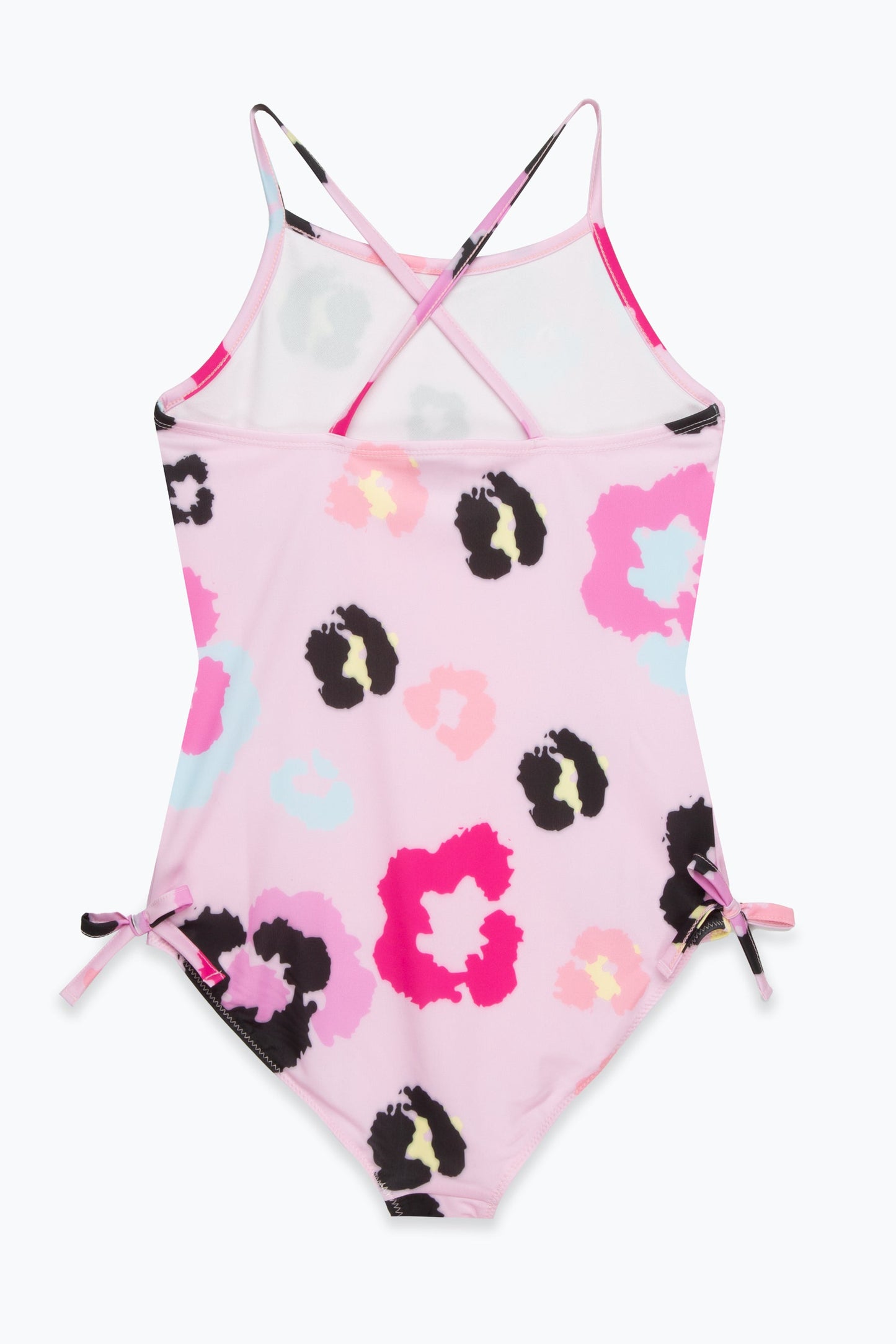 HYPE GIRLS MULTI LEOPARD PINK FRILLY SCRIPT SWIMSUIT