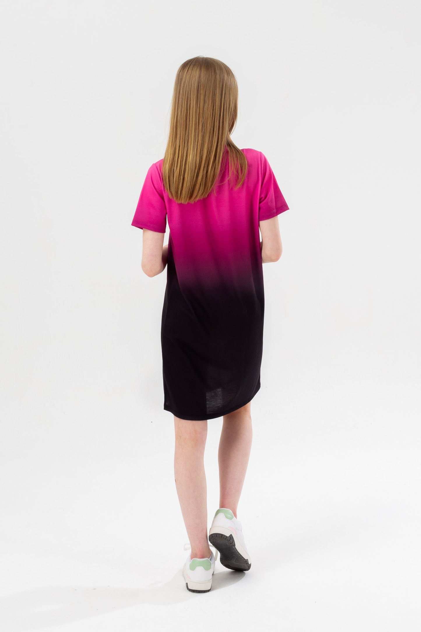 HYPE GIRLS PINK TO BLACK FADE SCRIPT T-SHIRT DRESS