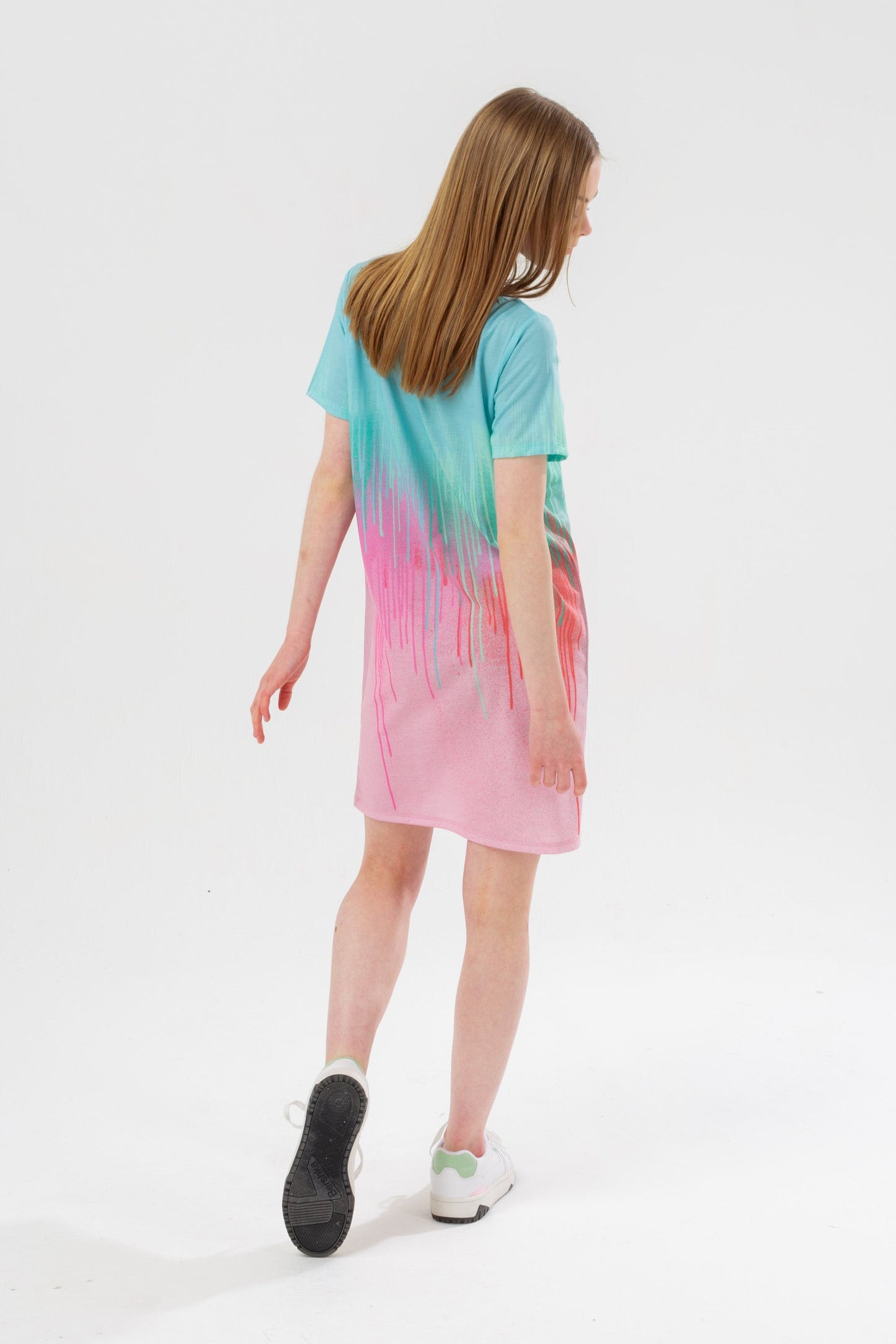 HYPE GIRLS PINK MINT DRIP SCRIPT T-SHIRT DRESS