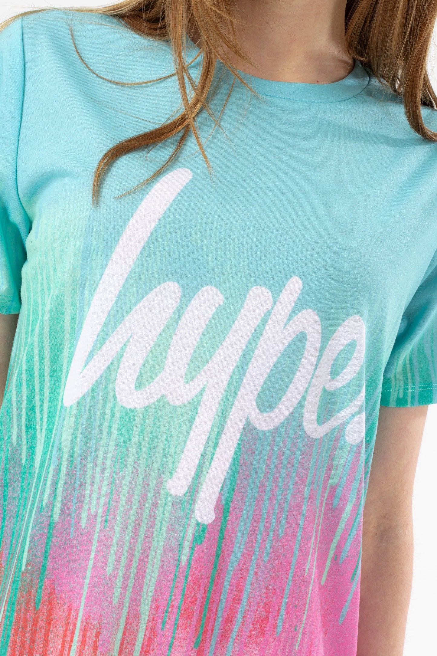 HYPE GIRLS PINK MINT DRIP SCRIPT T-SHIRT DRESS