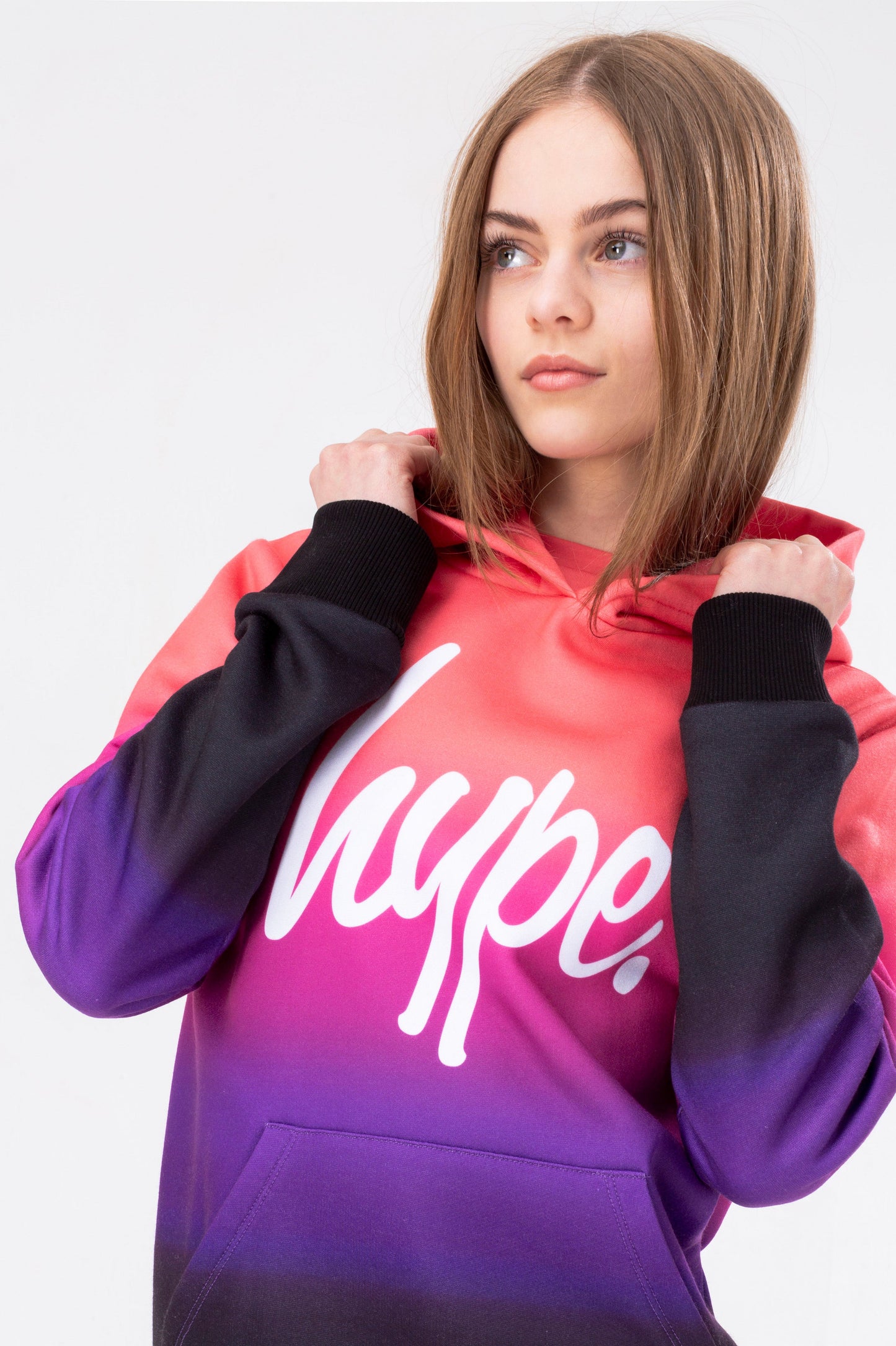 HYPE GIRLS PINK TO BLACK FADE SCRIPT HOODIE