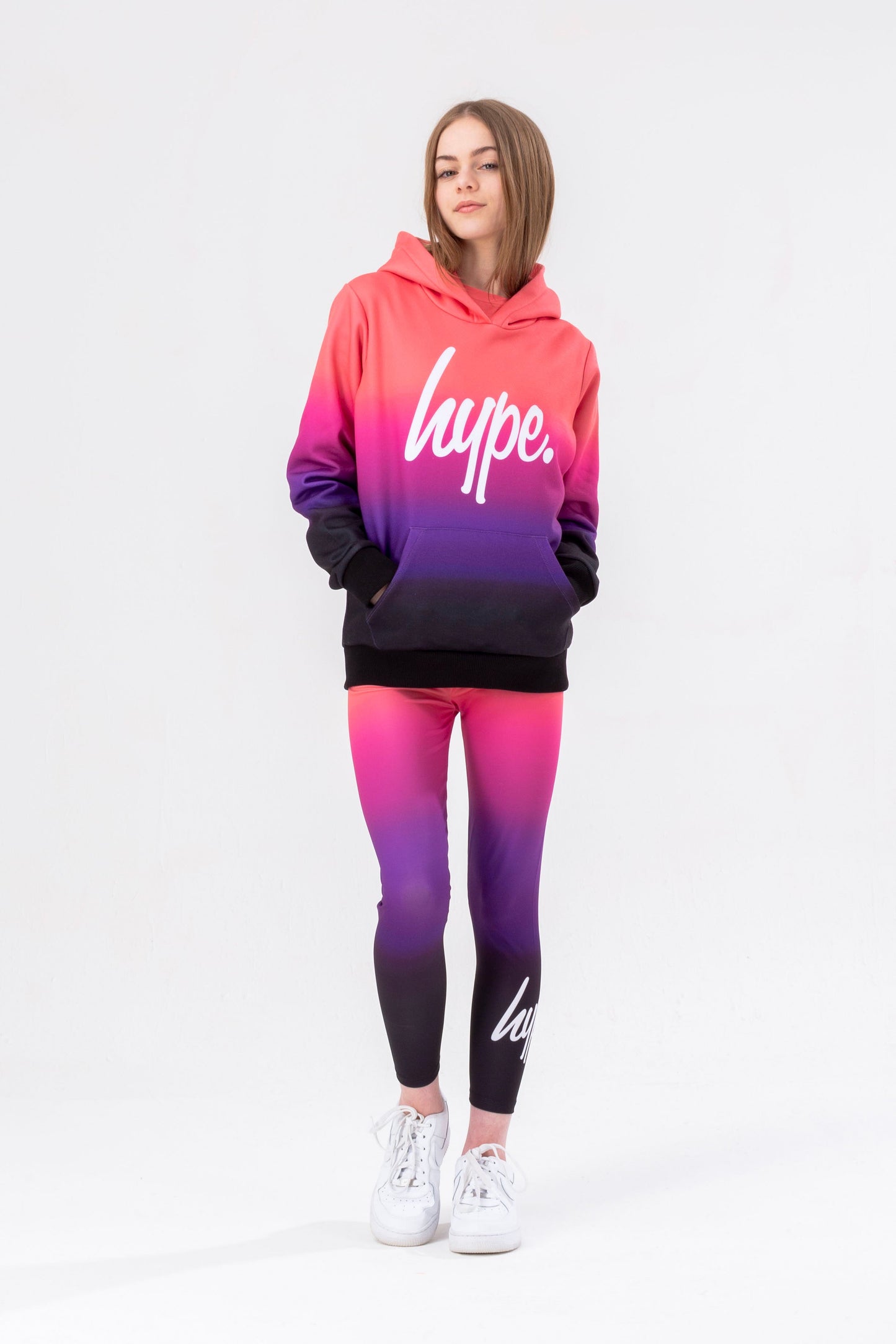 HYPE GIRLS PINK TO BLACK FADE SCRIPT HOODIE