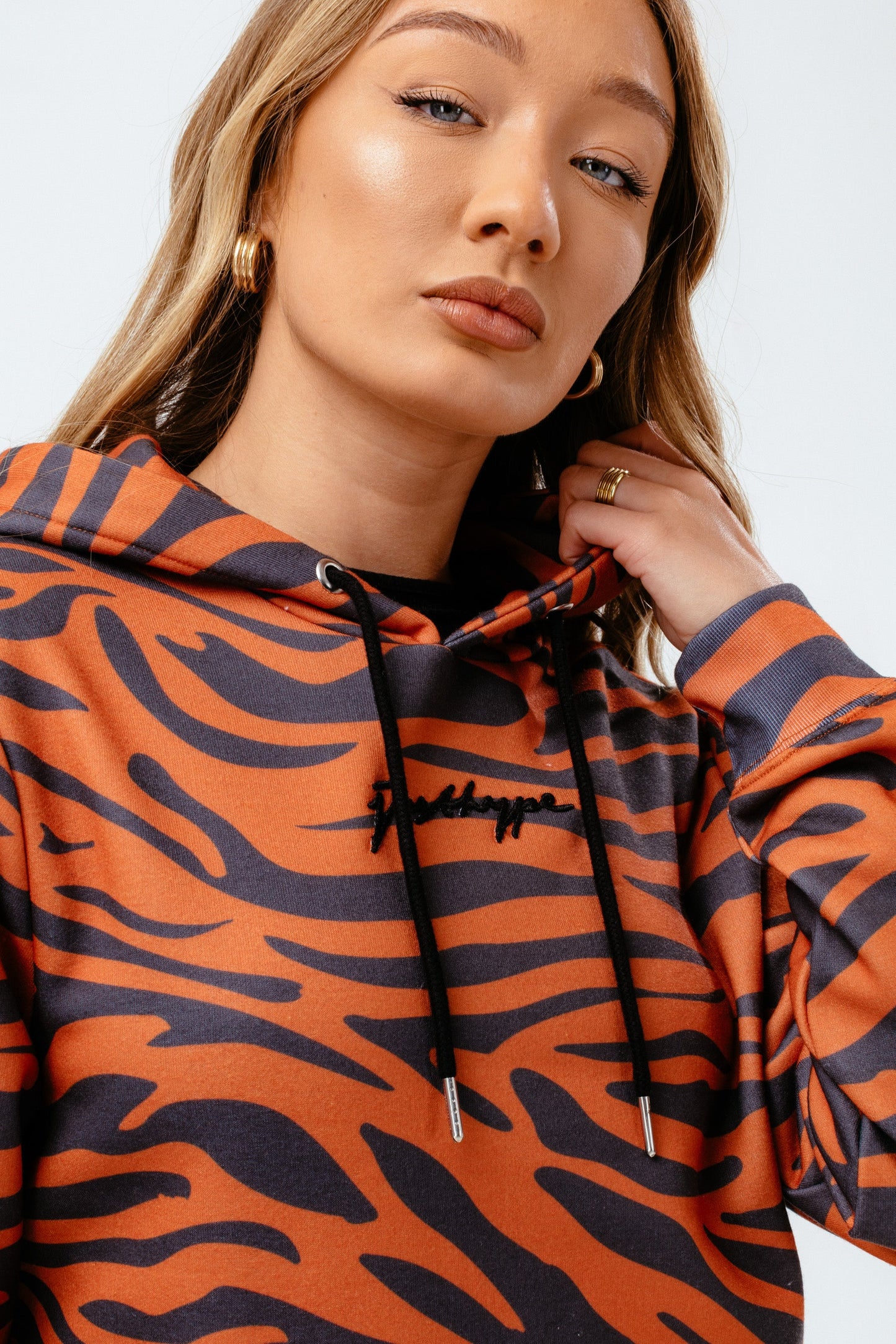 HYPE WOMENS ZEBRA PRINT SCRIBBLE HOODIE