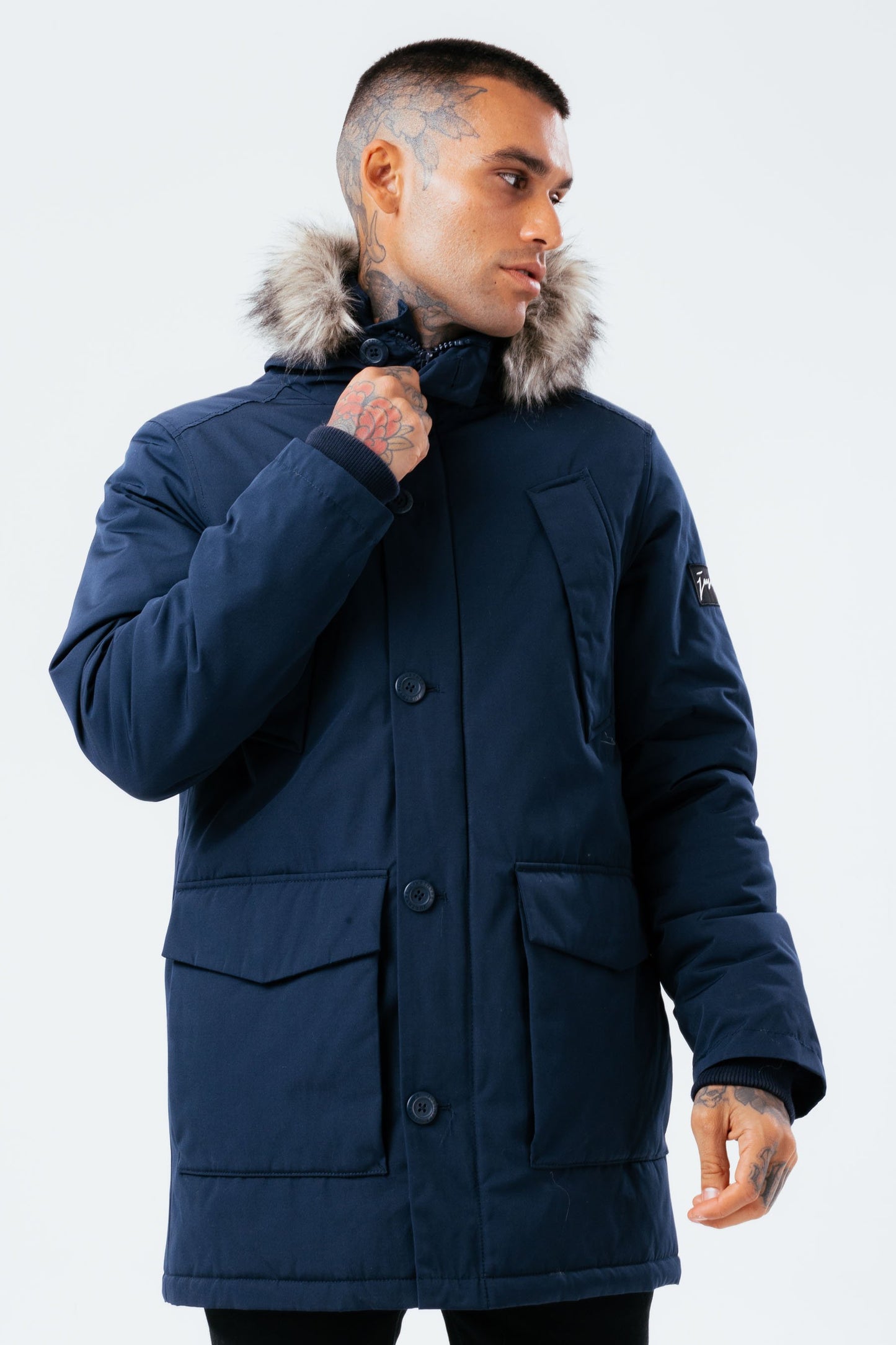 HYPE NAVY LUXE LONGLINE MEN'S PARKA JACKET