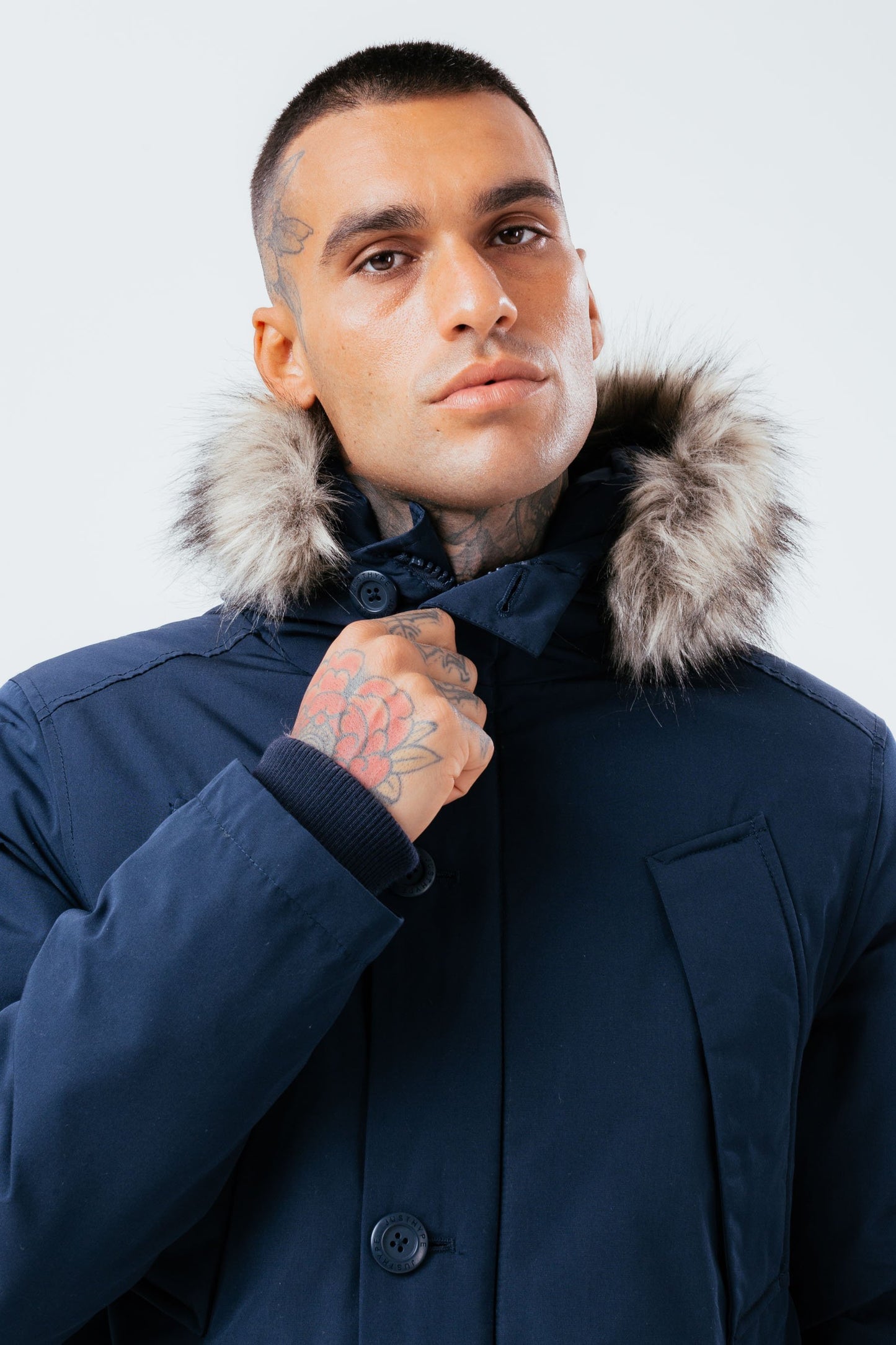 HYPE NAVY LUXE LONGLINE MEN'S PARKA JACKET