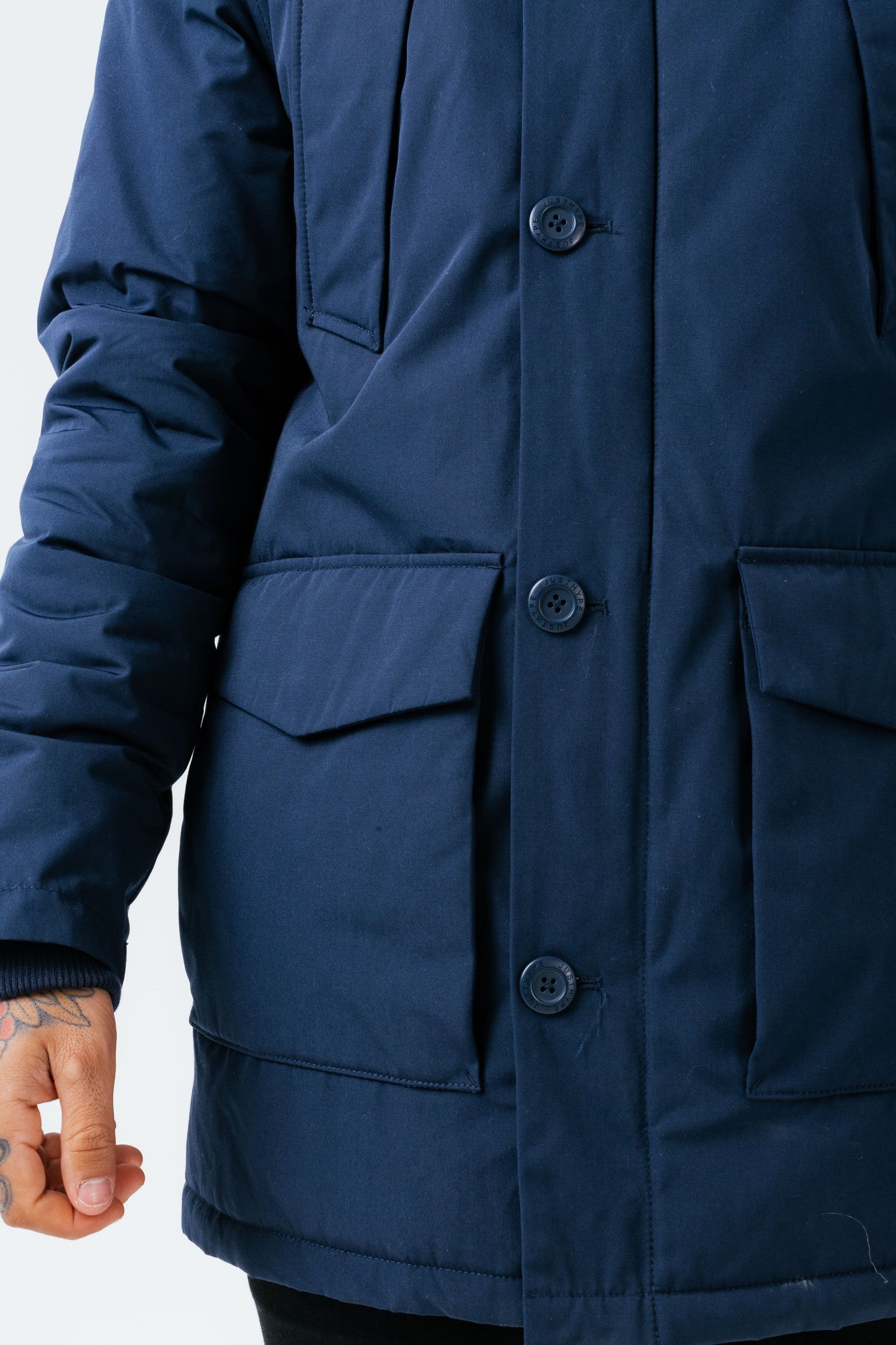 HYPE NAVY LUXE LONGLINE MEN'S PARKA JACKET