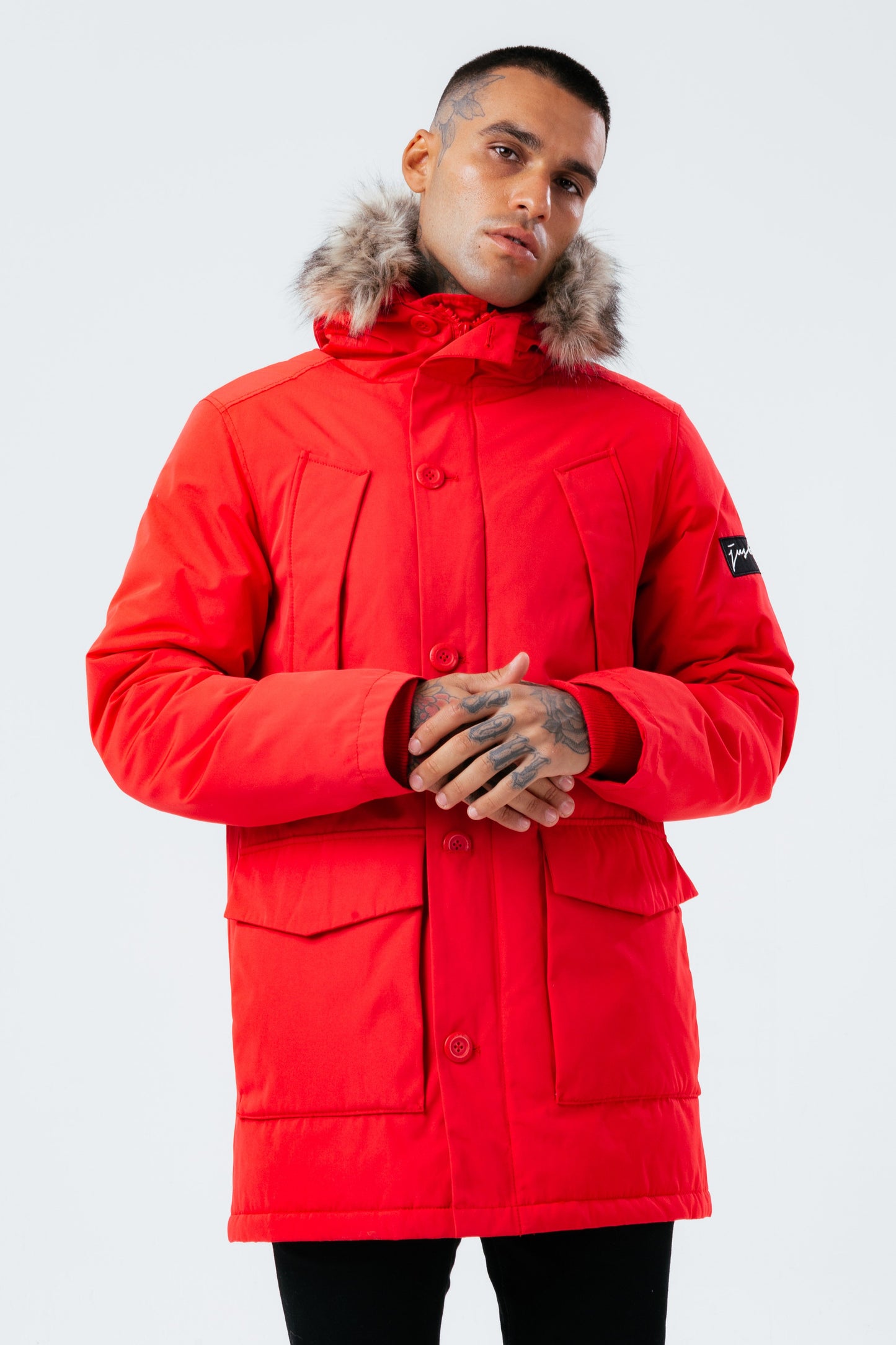 HYPE RED LUXE LONGLINE MEN'S PARKA JACKET