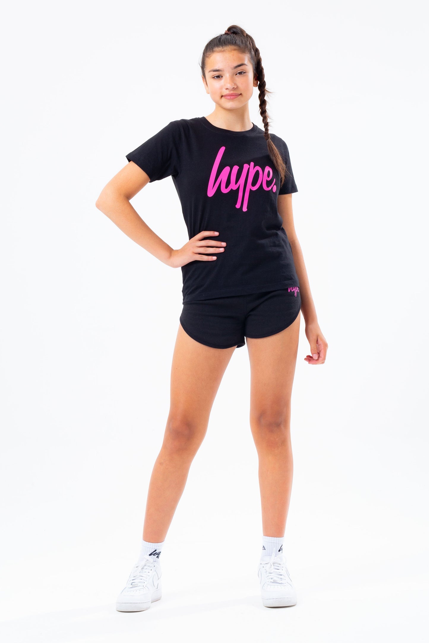 HYPE BLACK WITH PINK SCRIPT T-SHIRT AND SHORTS KIDS SET