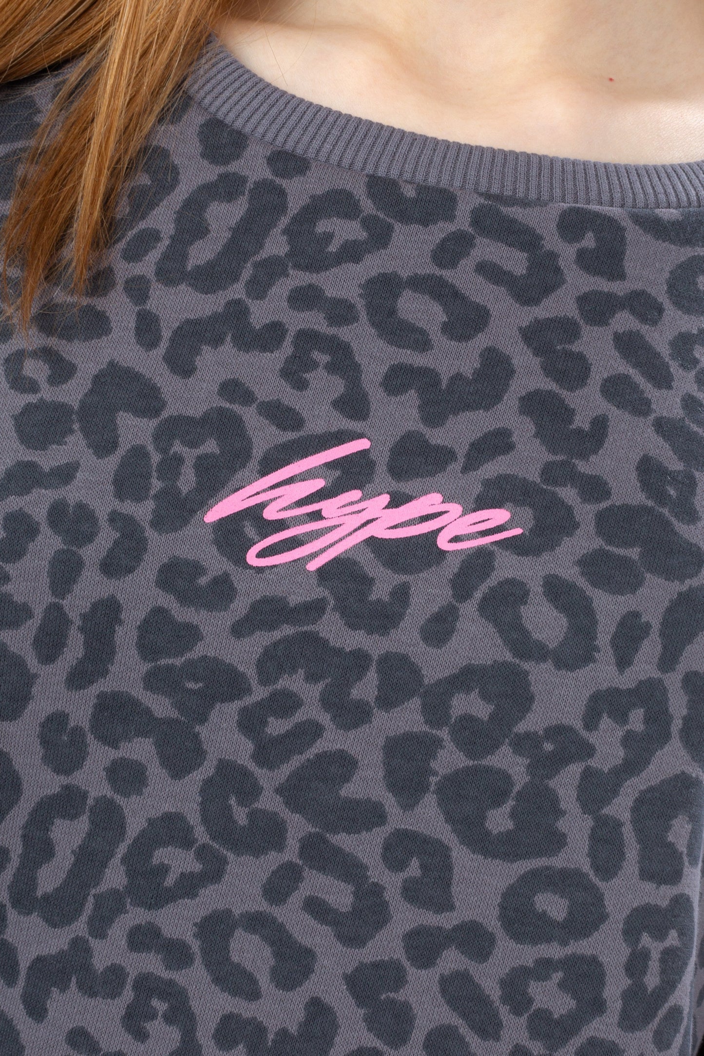 HYPE GIRLS CHARCOAL LEOPARD BALLOON SLEEVE CREW DRESS