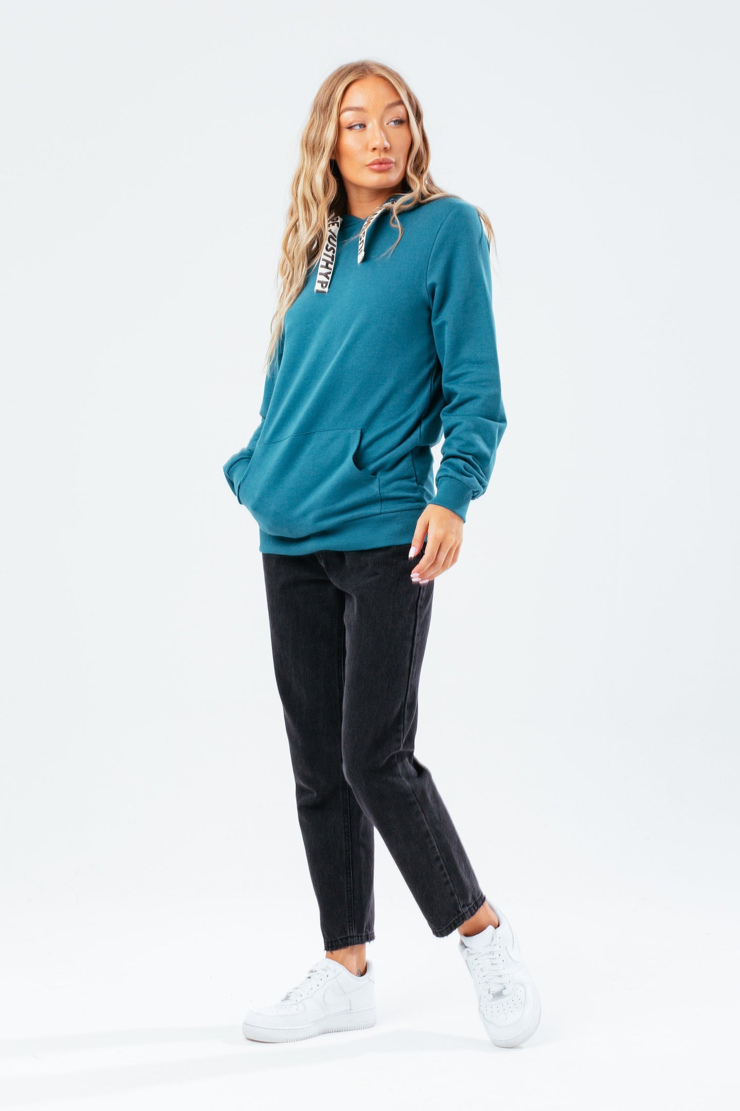 HYPE TEAL DRAWSTRING WOMEN'S PULLOVER HOODIE