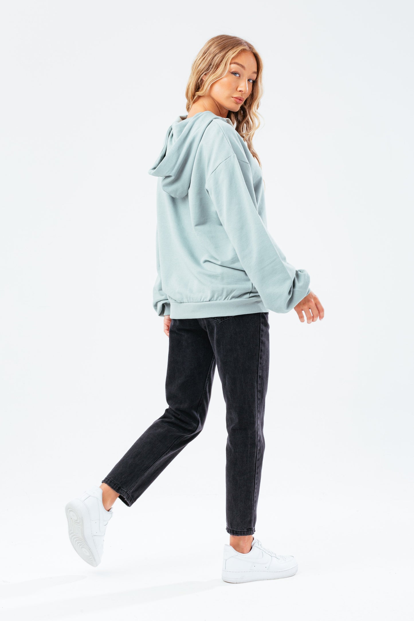 HYPE MINT DRAPED SLEEVE WOMEN'S PULLOVER HOODIE