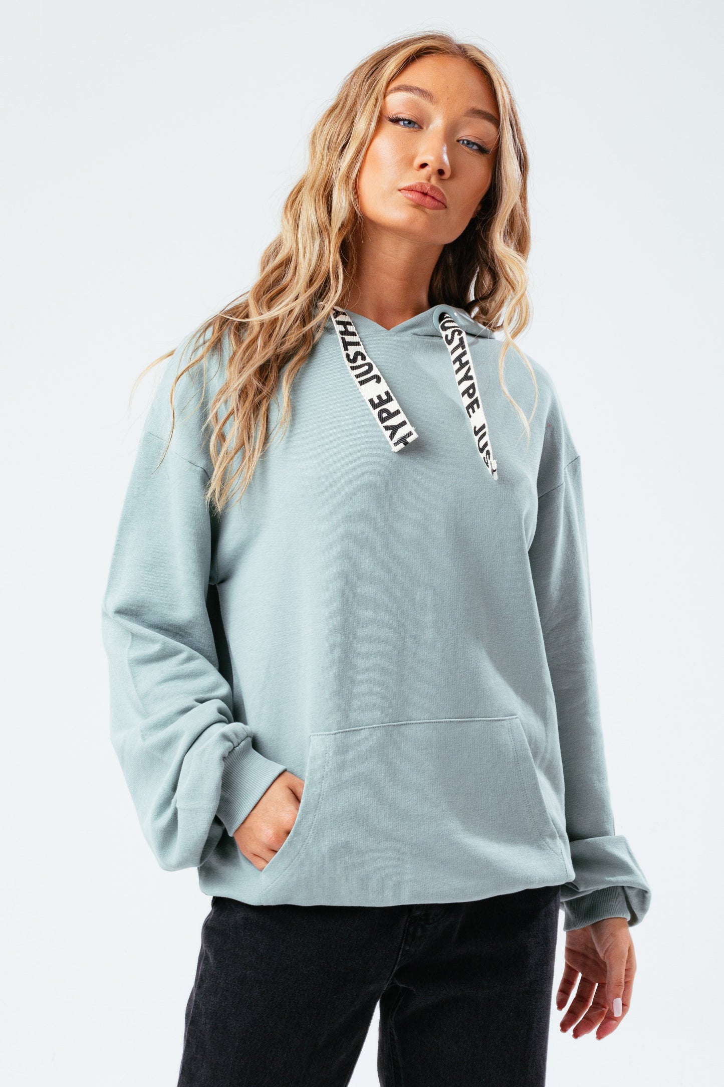 HYPE MINT DRAPED SLEEVE WOMEN'S PULLOVER HOODIE