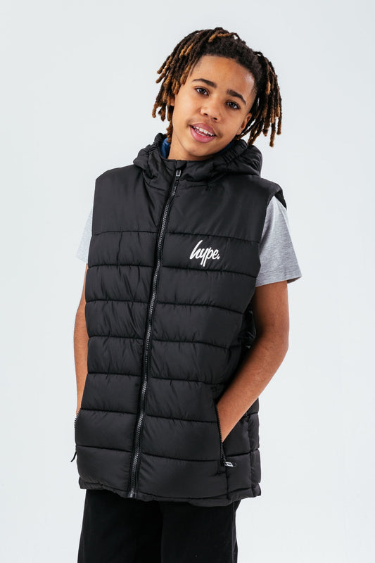 HYPE BLACK BLUE KIDS GILET WITH DETACHABLE HOOD